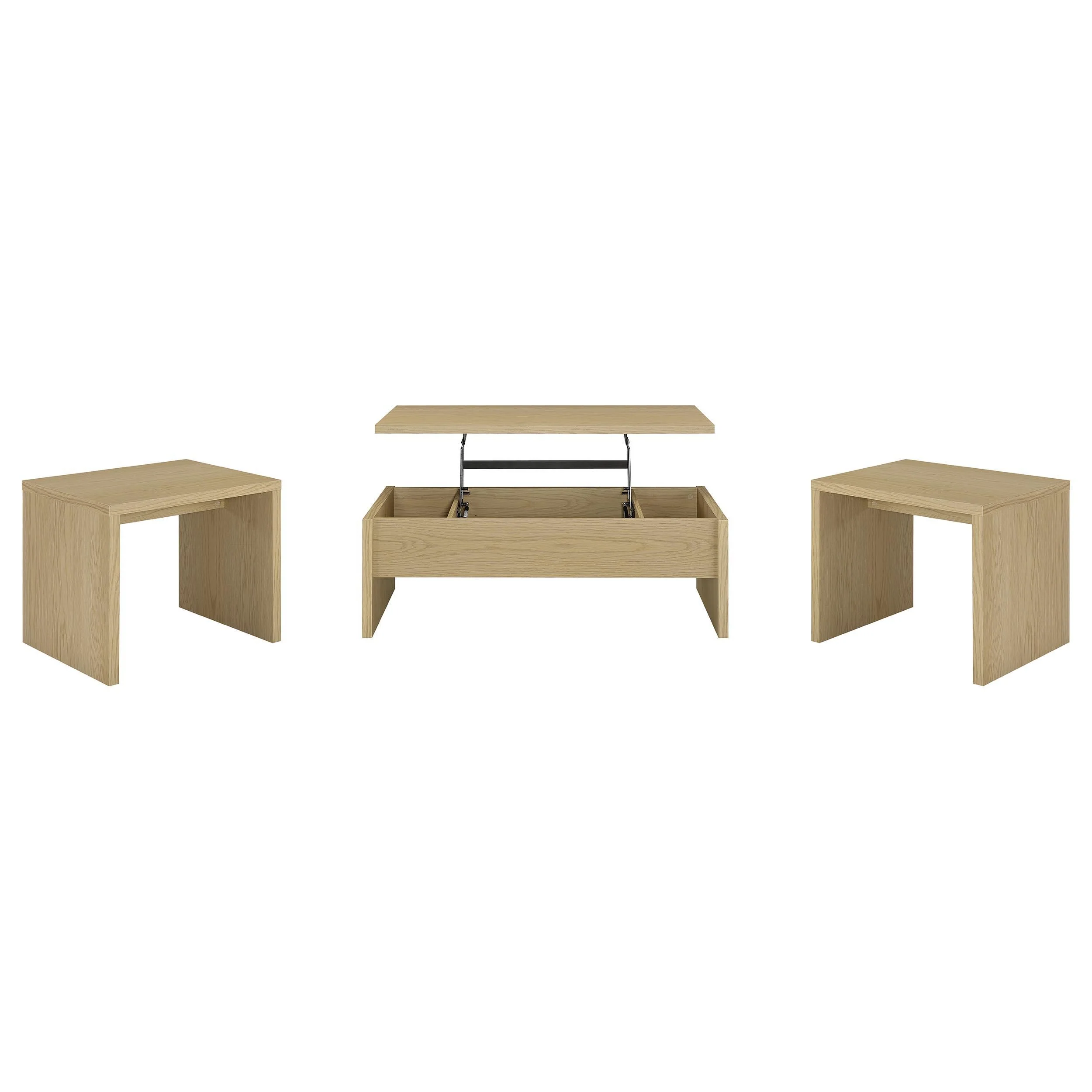 Canoga Light Oak 3-Piece Lift Top Cocktail Coffee Table Set - Image 2
