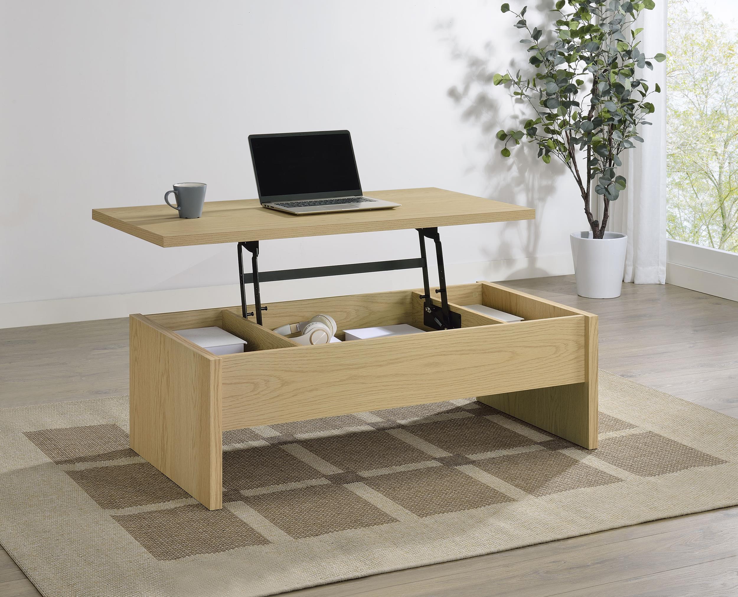 Canoga Light Oak Engineered Wood Lift Top Coffee Table - Image 2