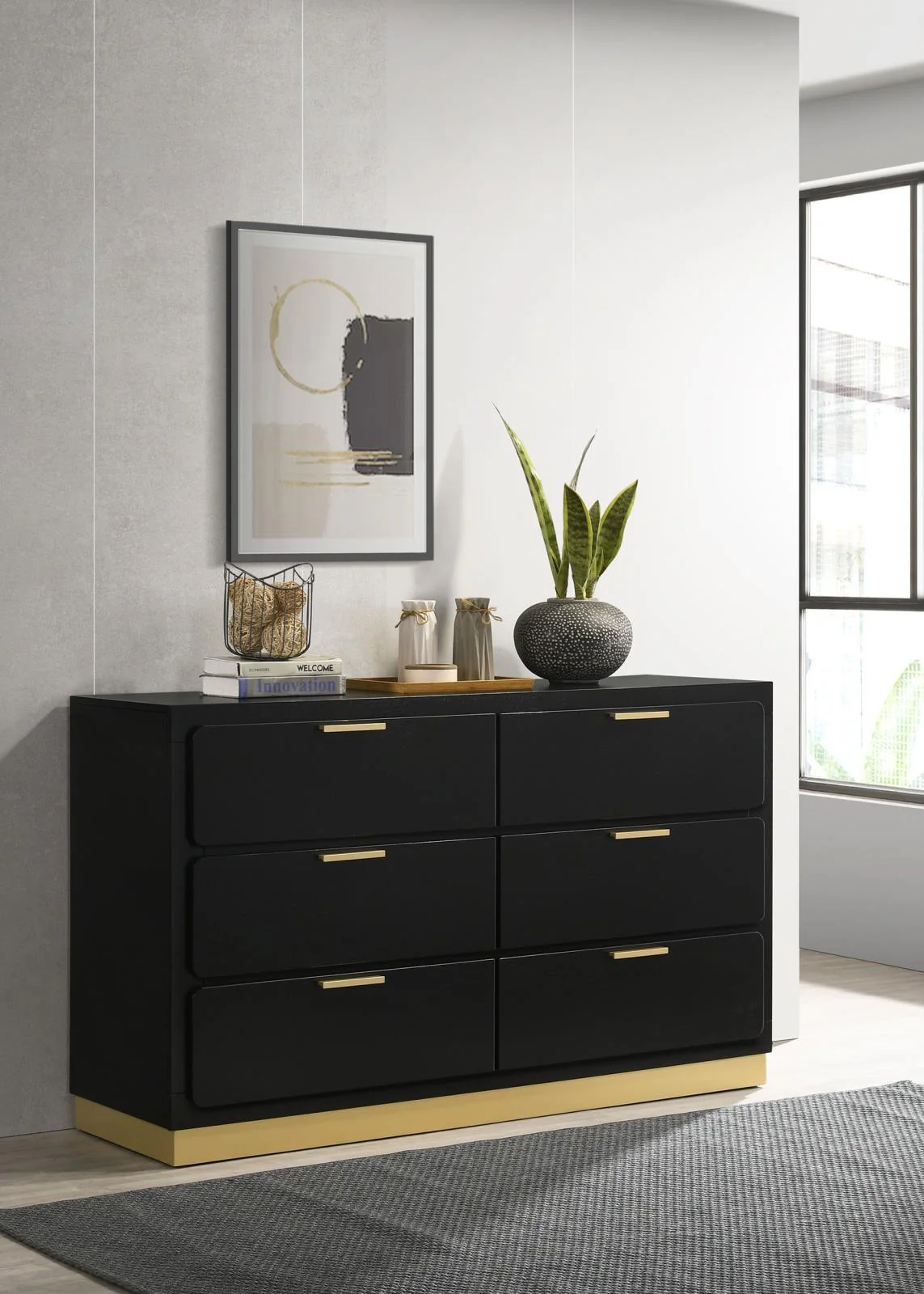 Caraway Black 6-drawer Bedroom Dresser