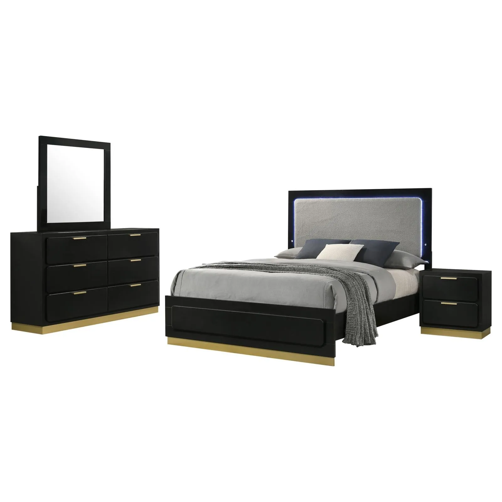 Caraway Black/Grey 4-Piece Queen Bedroom Set with LED Headboard - Image 2