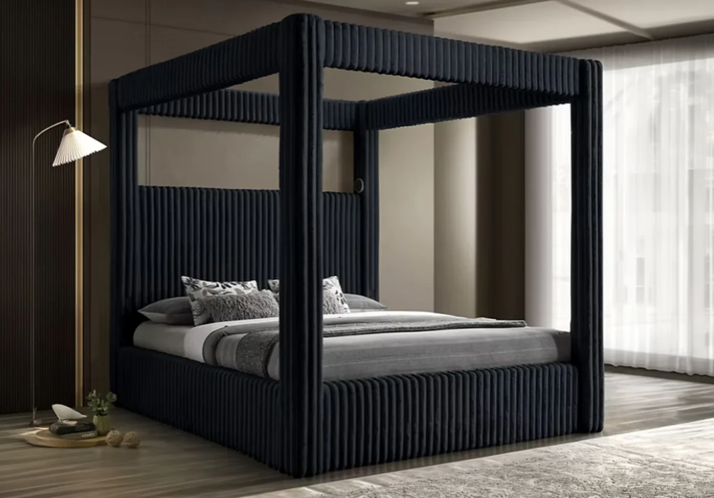 Carla Black King Upholstered Canopy Bed