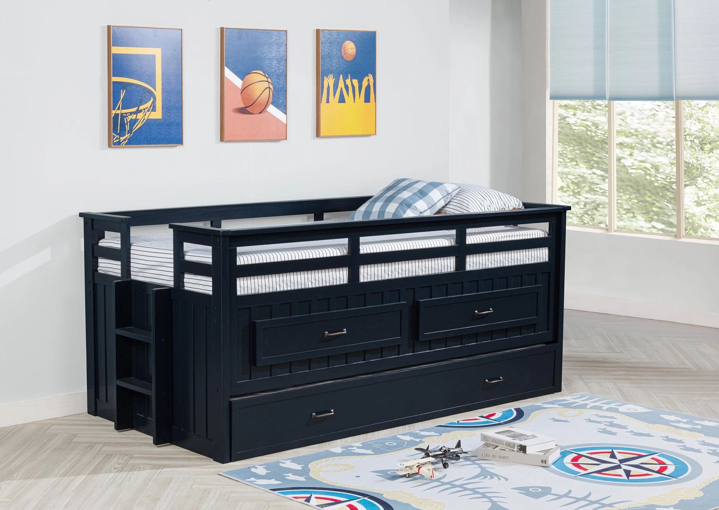 Carlsbad Navy Blue Wood Twin Captains Bed With Trundle - Image 2