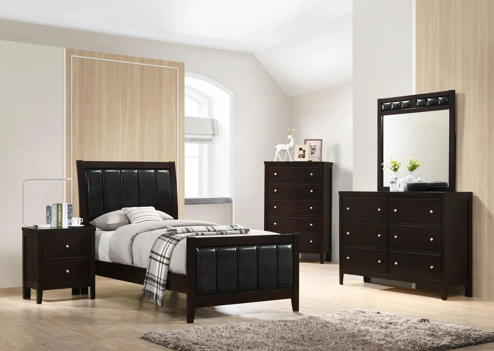 Carlton Cappuccino/Black Twin Upholstered Panel Bed - Image 5