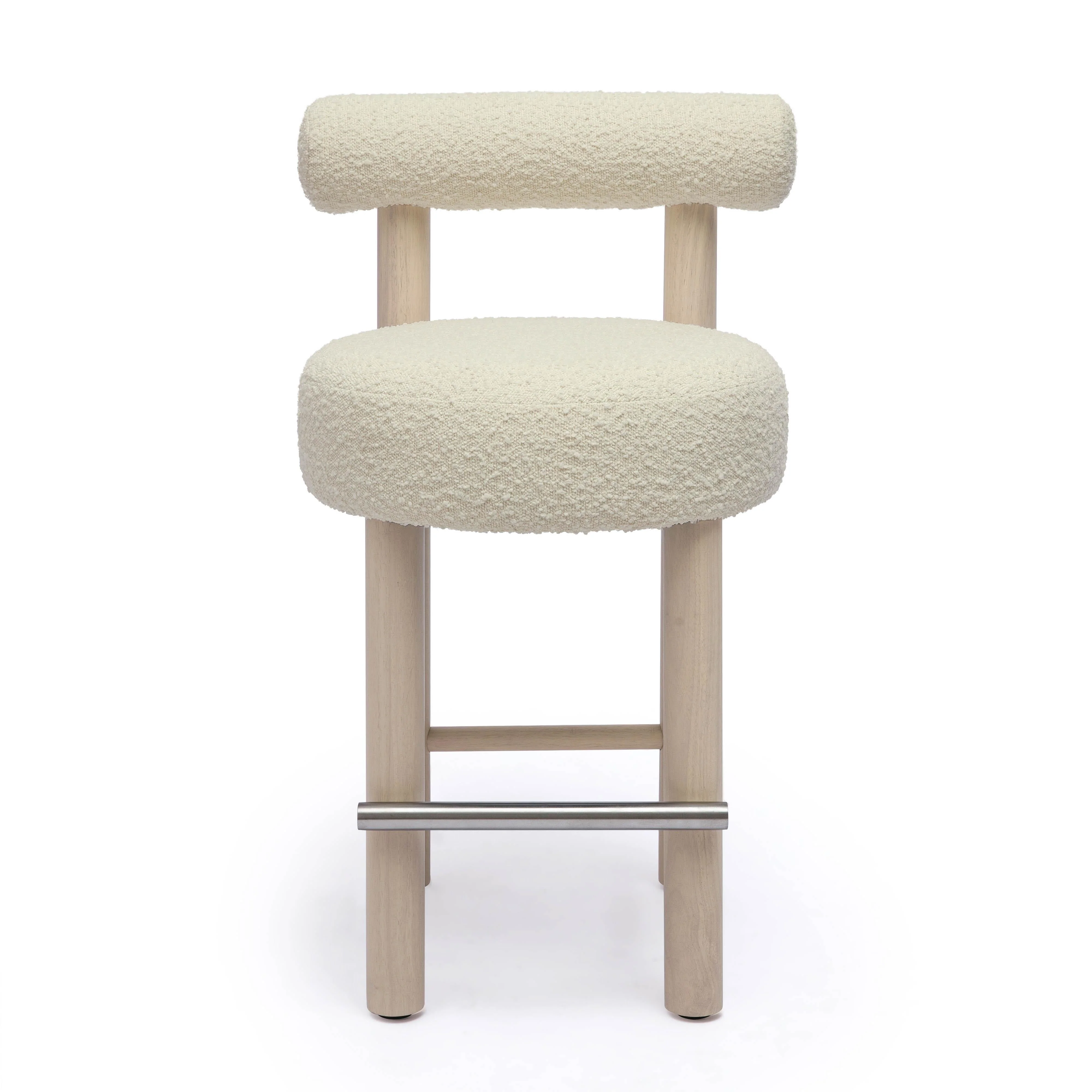 Carmel Cream Boucle and Solid Wood Counter Stool - Image 3