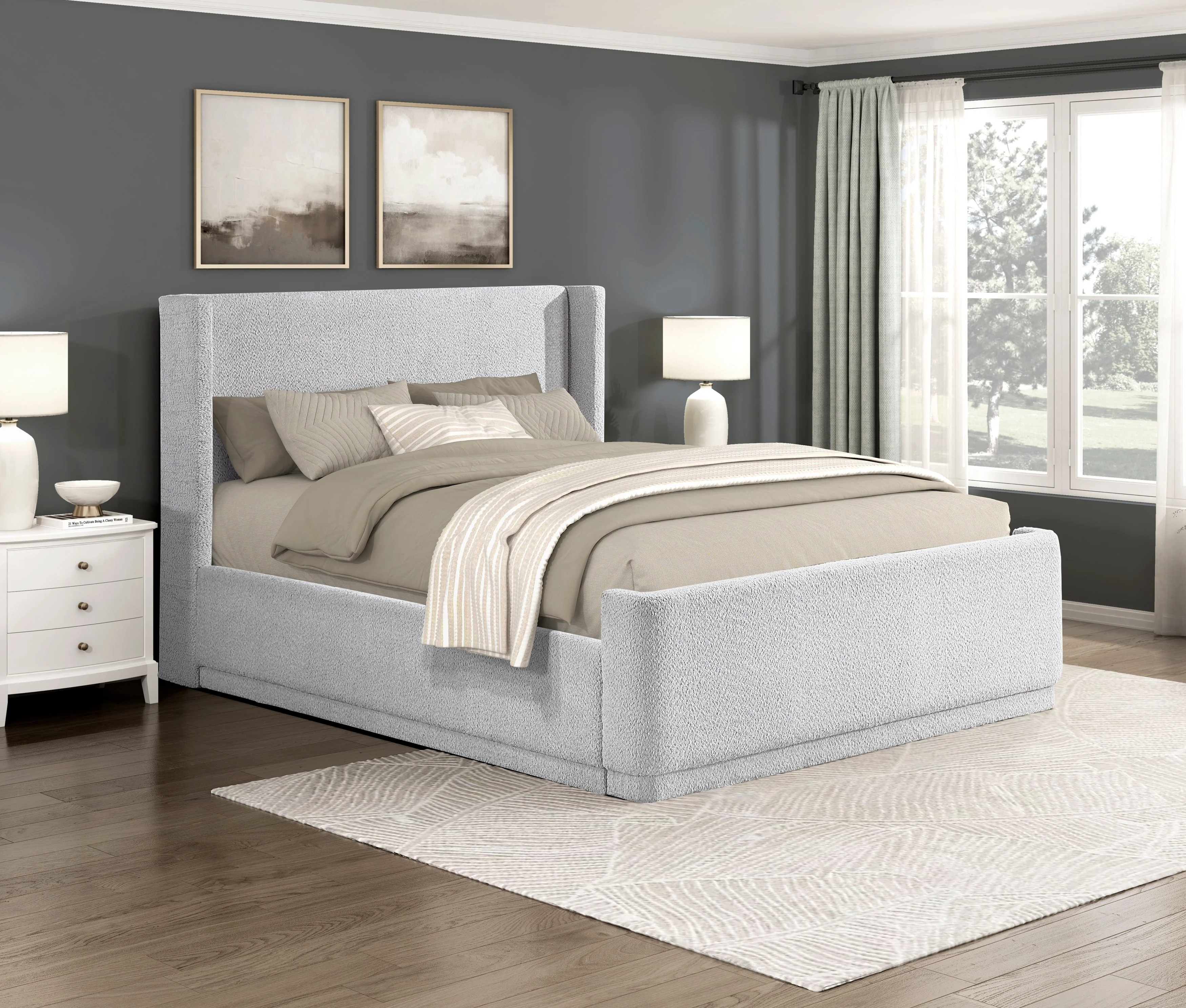 Carmel Light Gray Eastern King Upholstered Platform Bed - Image 2