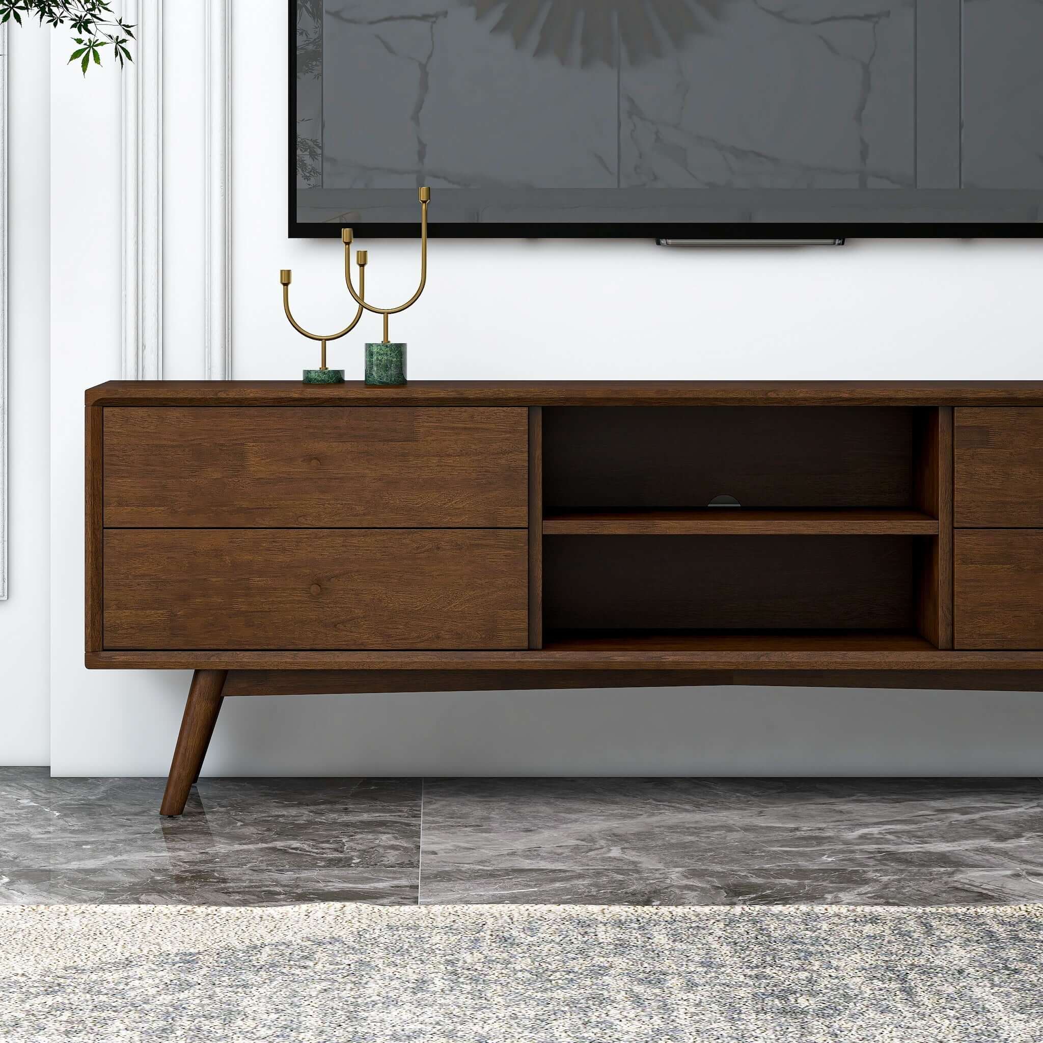 Caroline Mid Century Modern Style Walnut TV Stand Up To 72" - Image 4