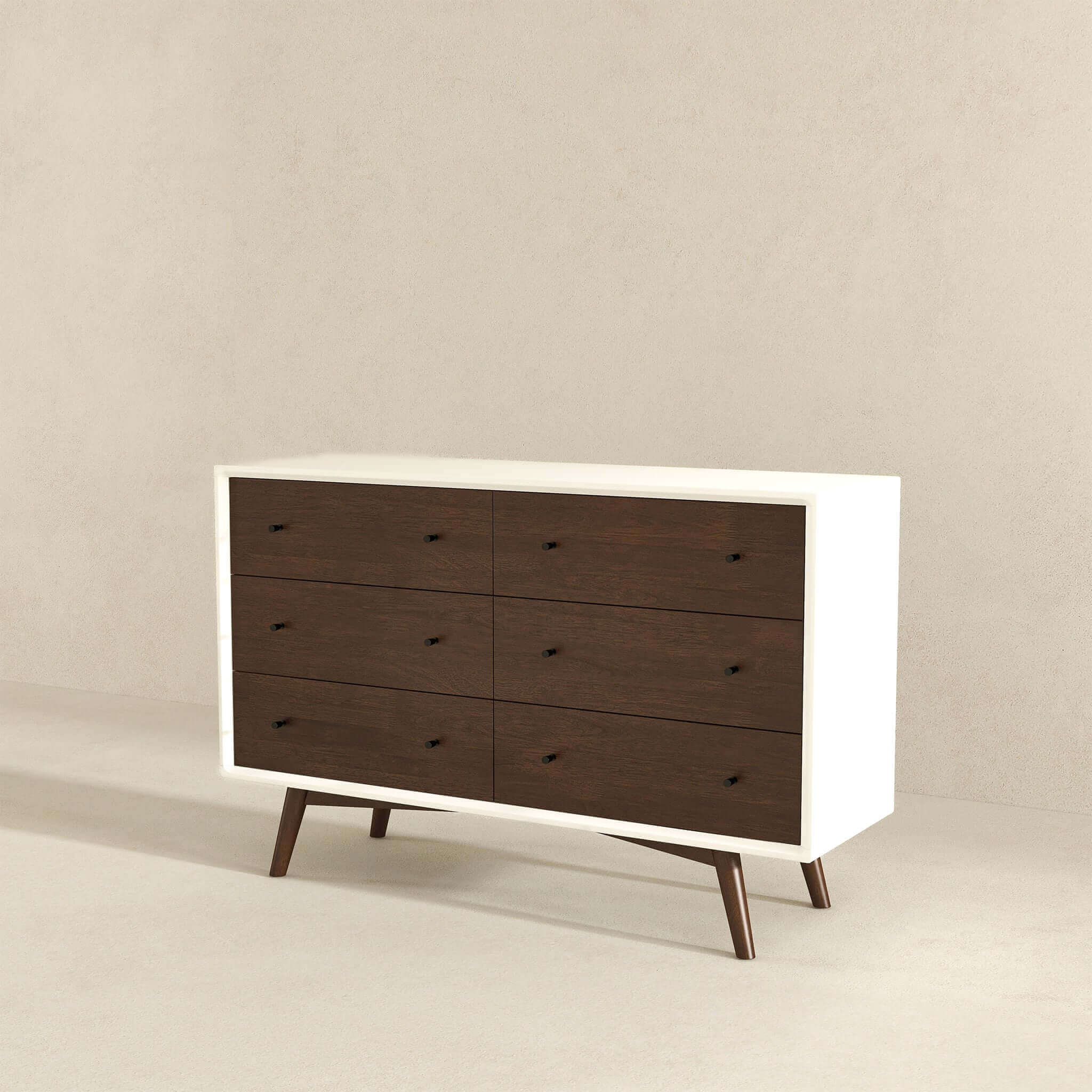 Caroline Mid-Century Modern White Dresser 6 Drawer - Image 4