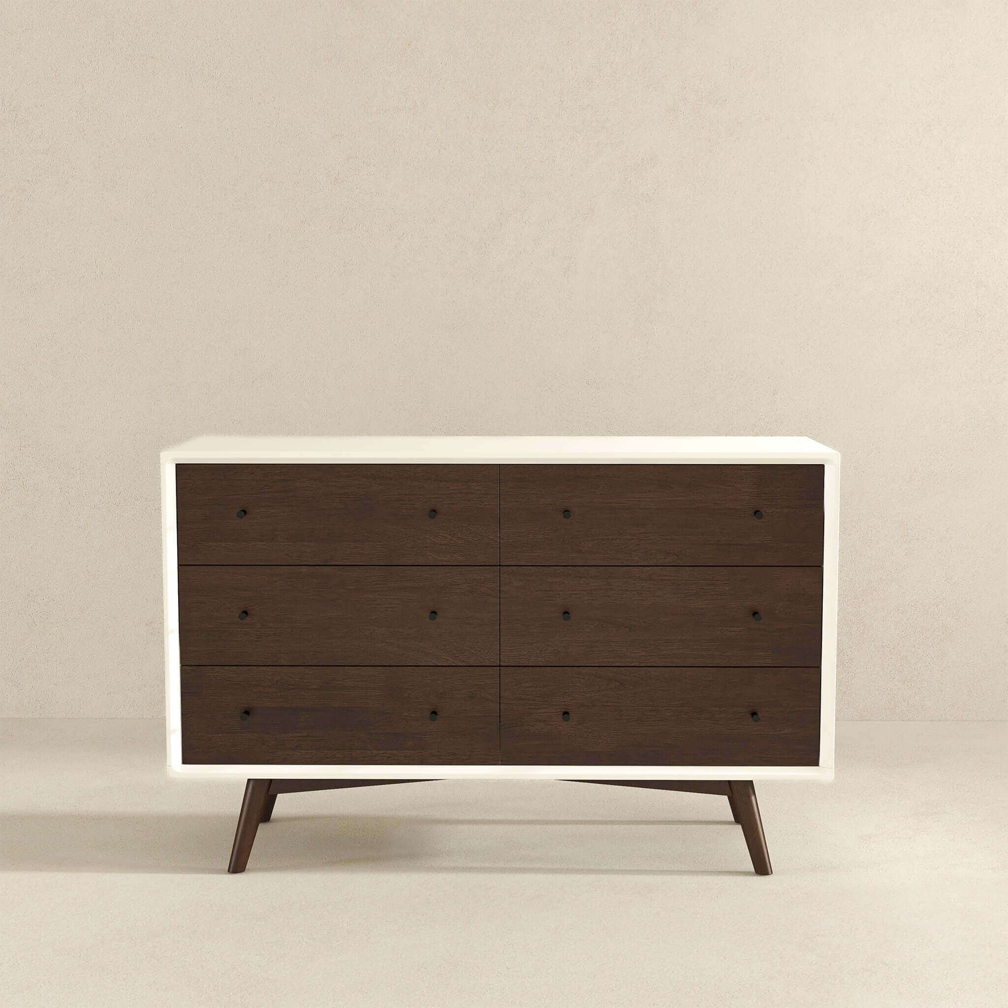 Caroline Mid-Century Modern White Dresser 6 Drawer - Image 6