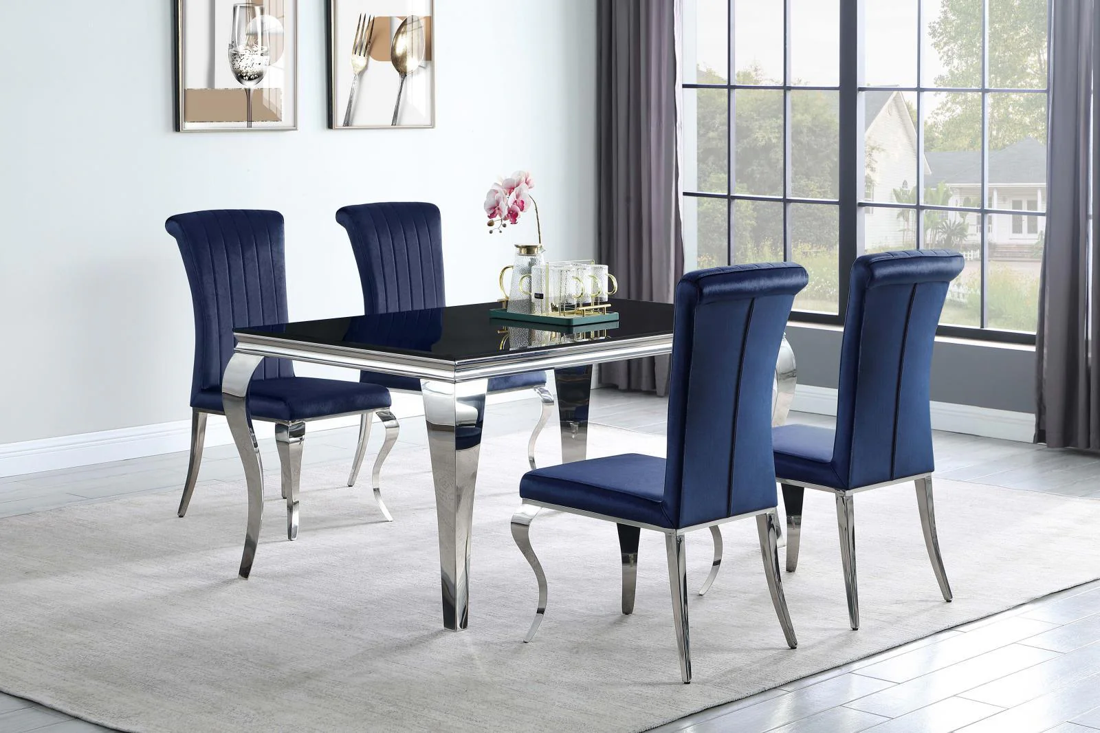 Carone Chrome/Black Rectangular Dining Table - Image 3