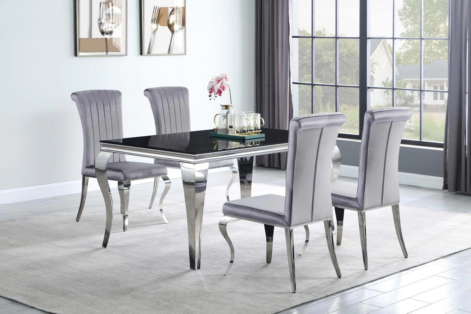 Carone Chrome/Black Rectangular Dining Table - Image 4