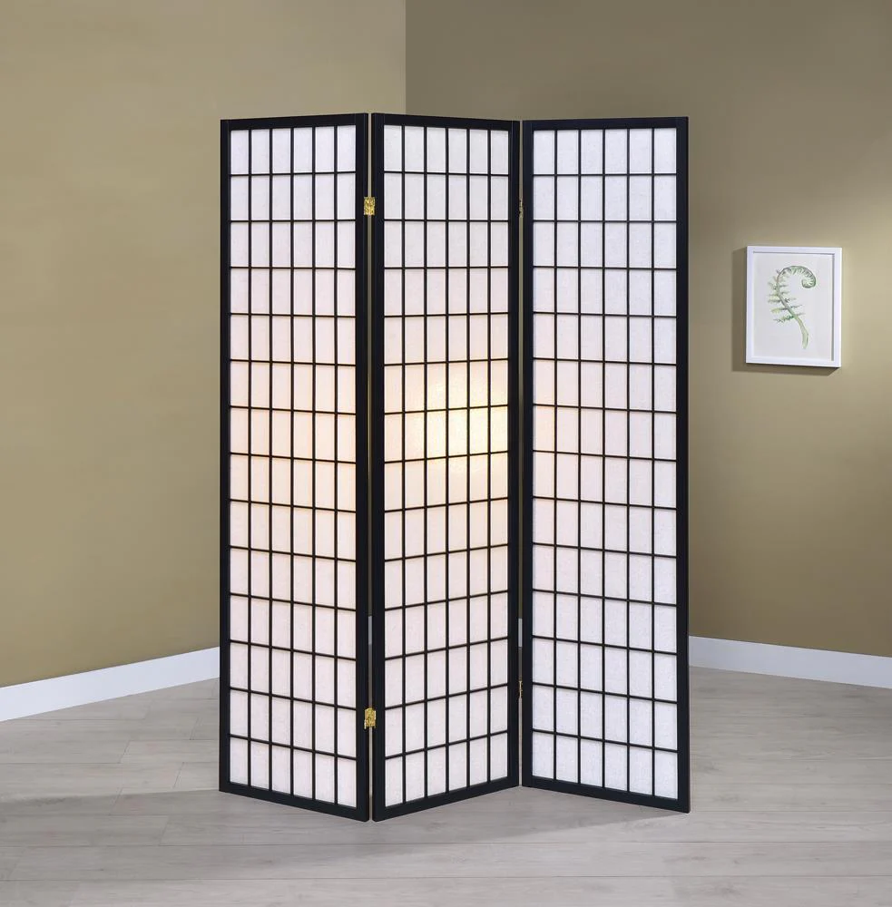Carrie Black/White 3-Panel Folding Screen