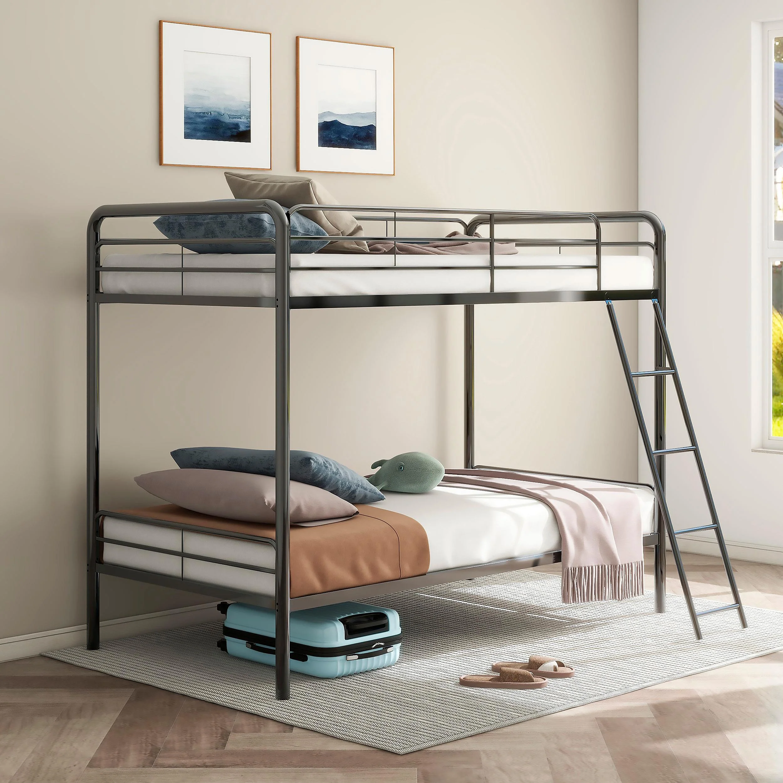 Carson Glossy Black Metal Twin Over Twin Bunk Bed
