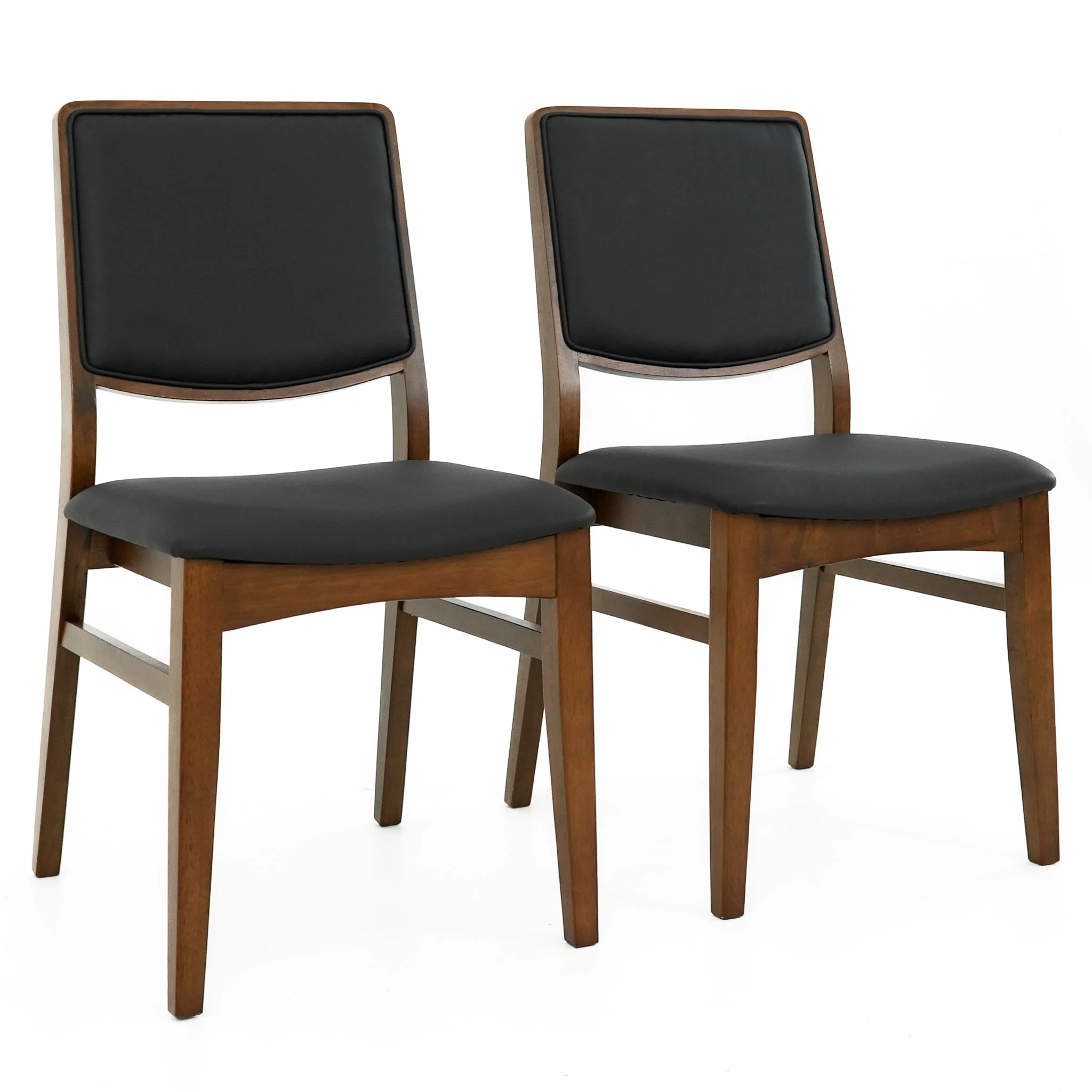 Cary Walnut Finished Solid Wood and Easy Clean Vegan Leather Upholstered Dining Chairs (Set of 2)