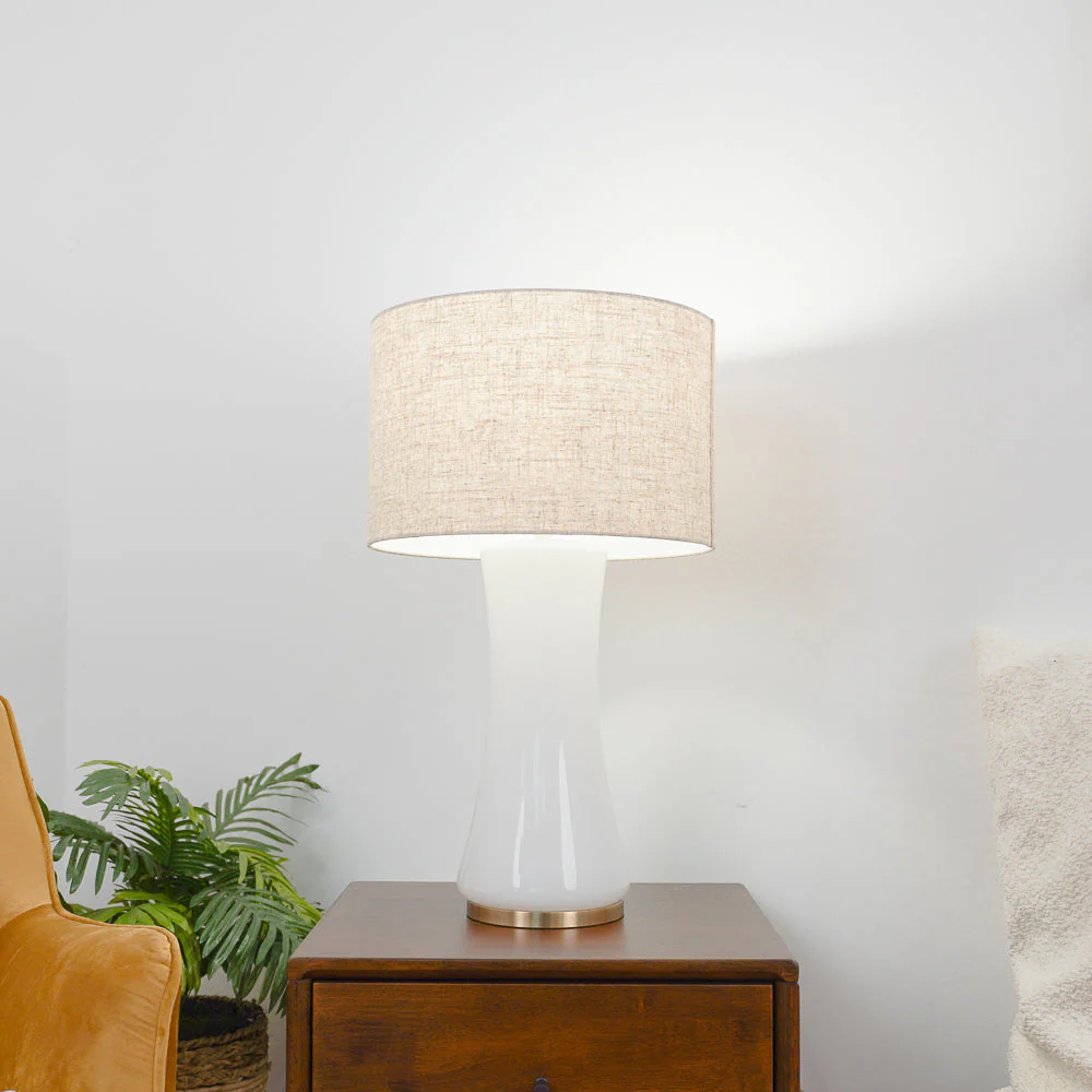 Cascade Glass Lamp Golden Base Off White Glass Table Lamp - Image 3