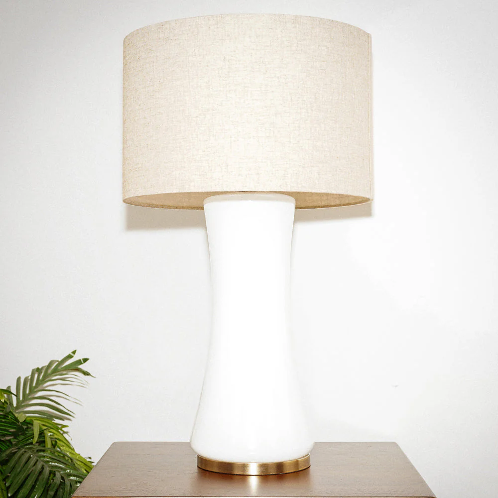 Cascade Glass Lamp Golden Base Off White Glass Table Lamp - Image 4