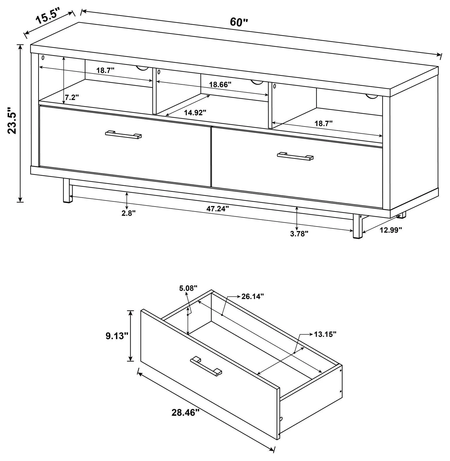 Casey Cappuccino 2-Drawer Rectangular TV Console - Image 4