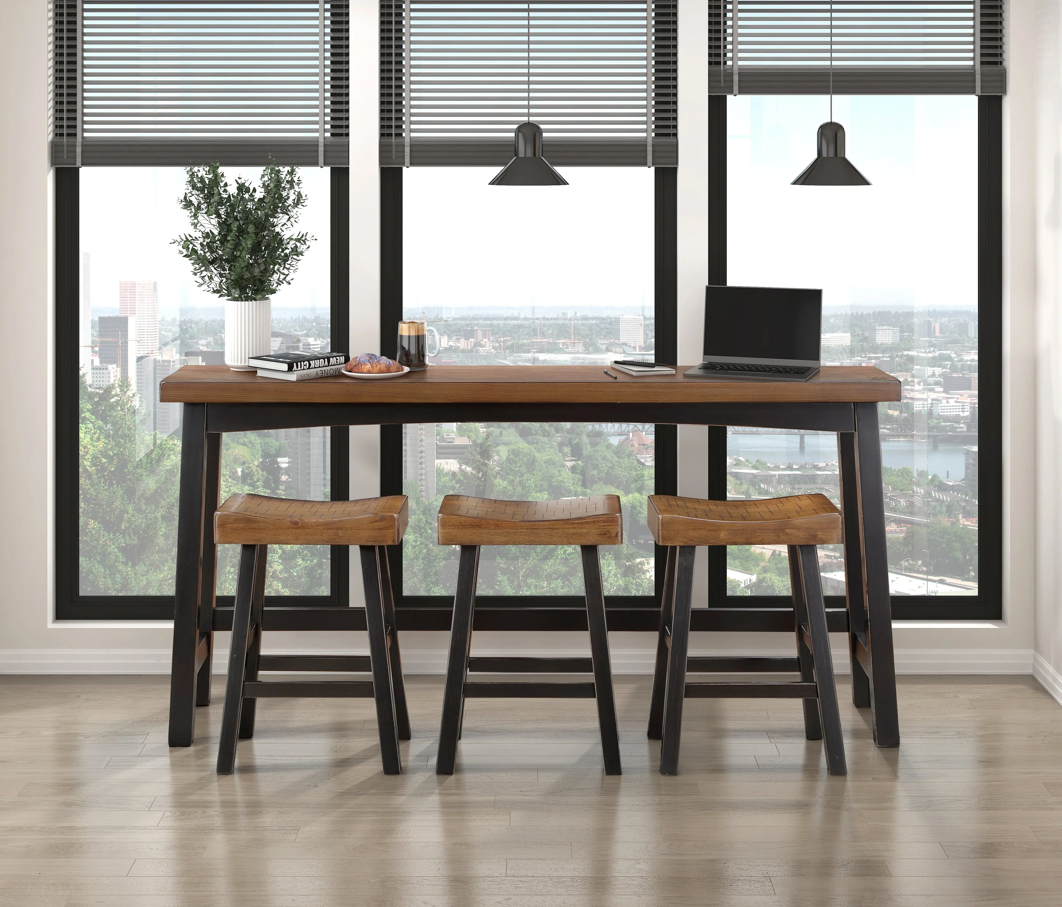 Caspian Black/Brown 4-Piece Pack Counter Height Set