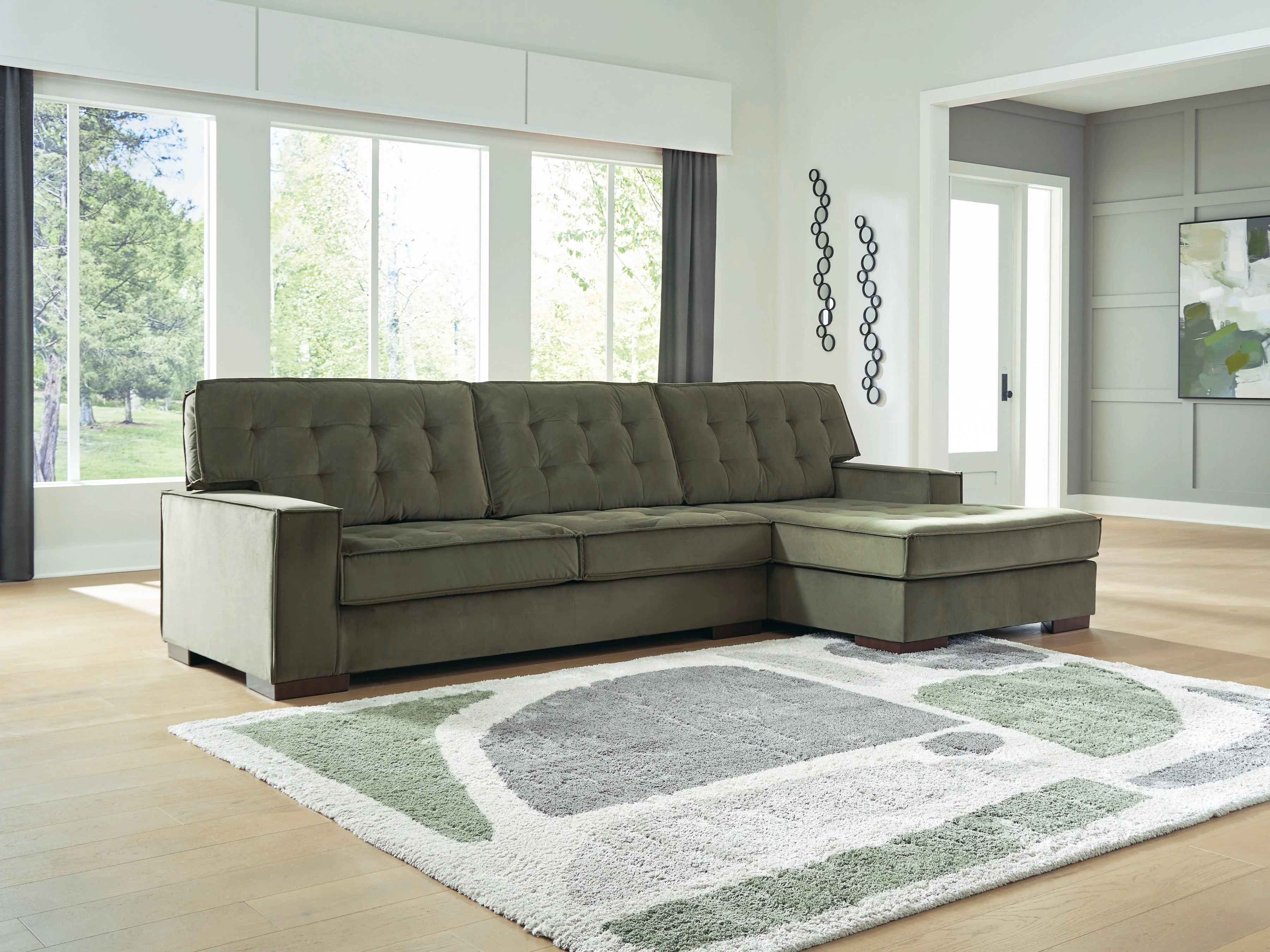 Caspian-Town Olive 2-Piece Right Arm Facing (RAF) Chaise Sectional