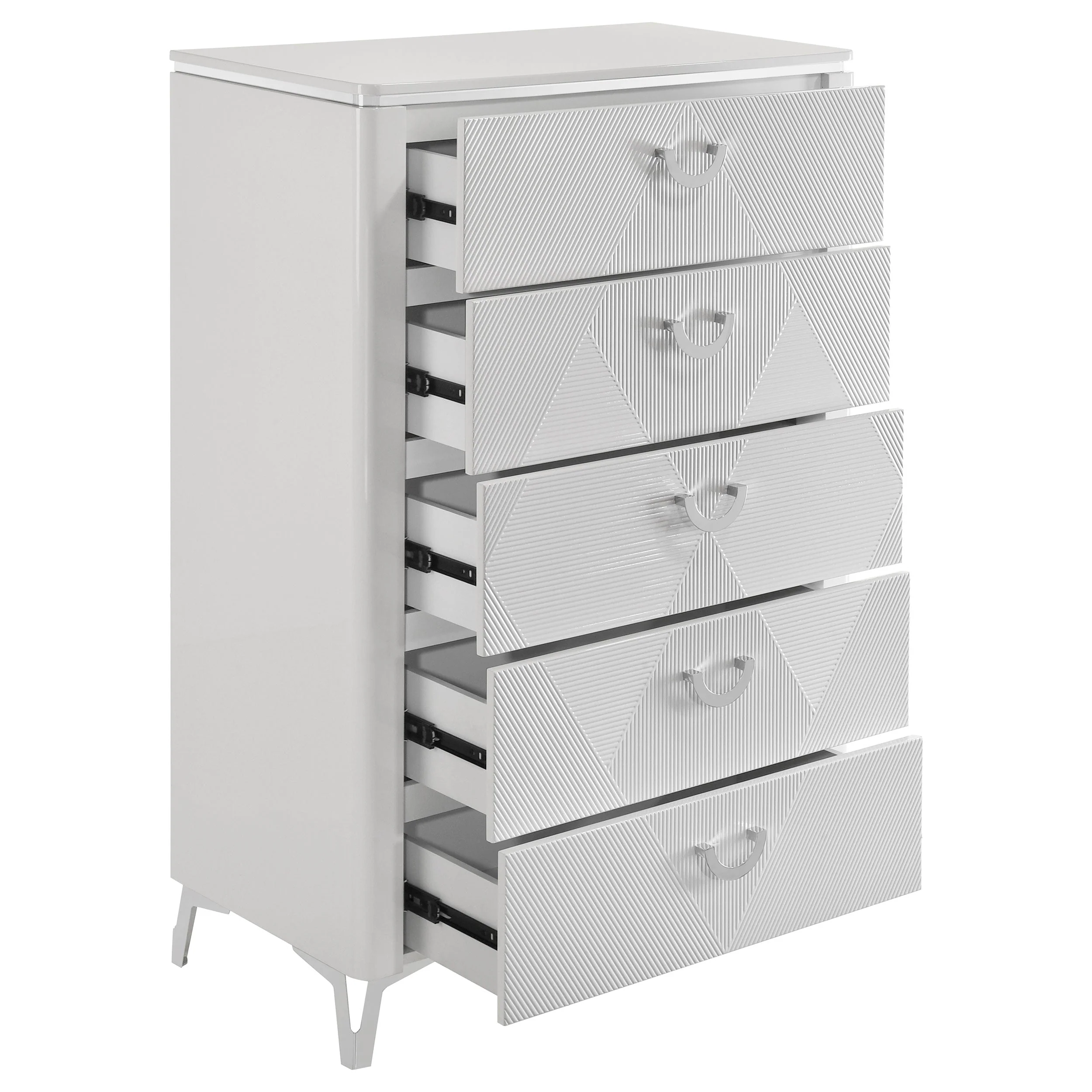Cassia White High Gloss 5-drawer Bedroom Chest of Drawers - Image 7