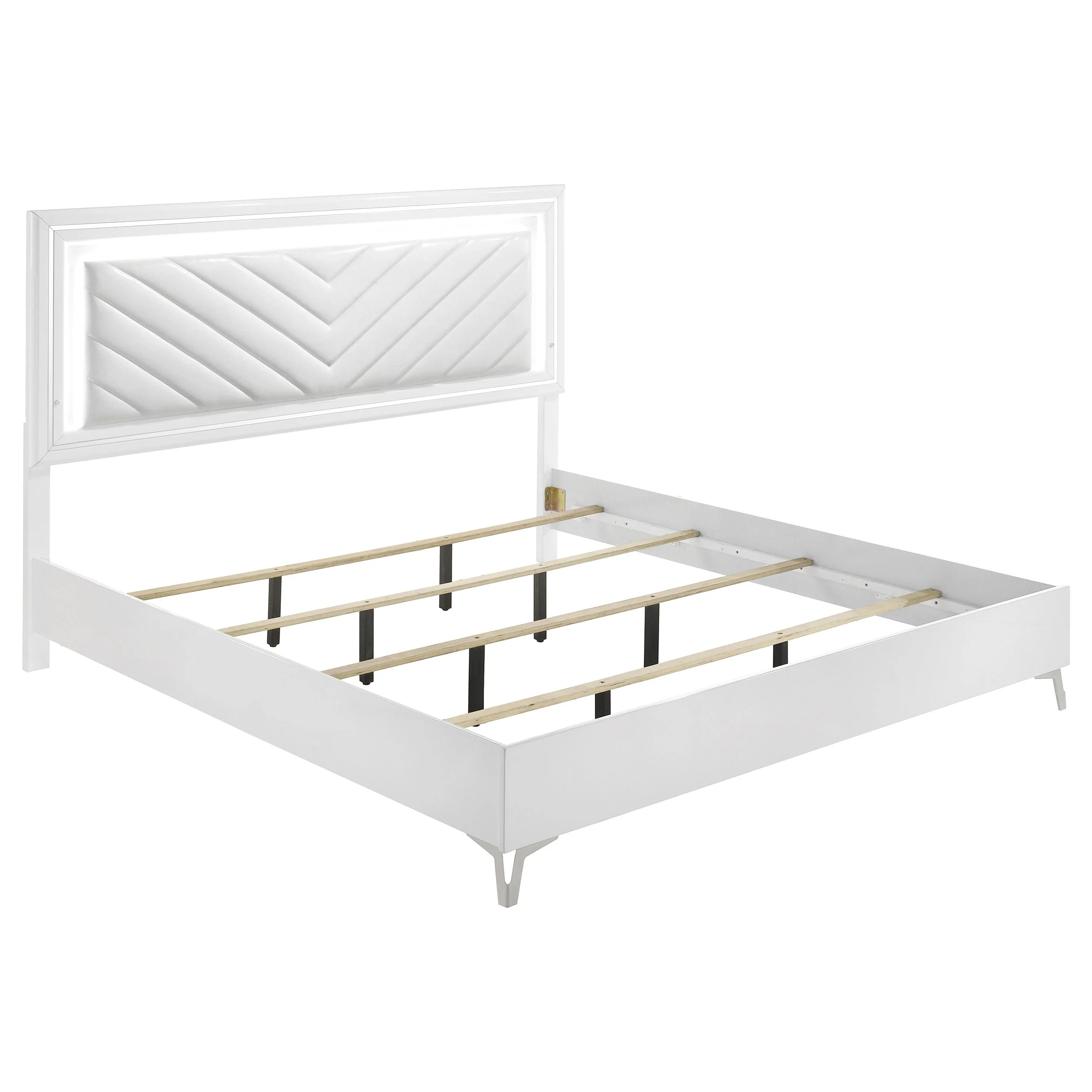 Cassia White High Gloss Eastern King LED Panel Bed - Image 3