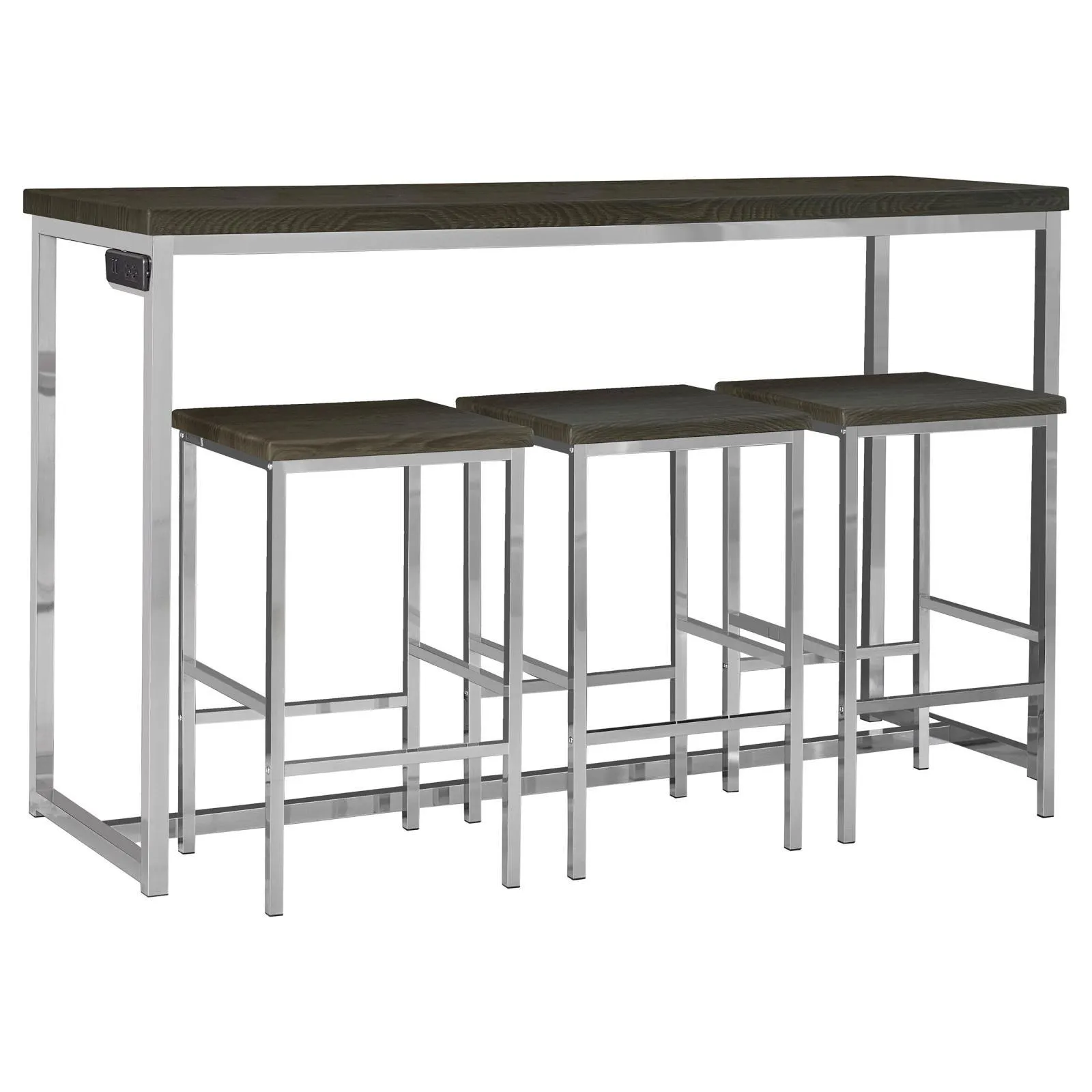 Cassidy Dark Oak/Chrome 4-Piece Rectangle Counter Height Set - Image 2