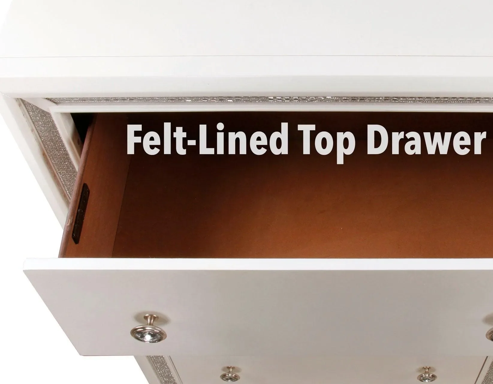 Cassie Illuminating 5-Drawer Chest, Shimmering Pearl Finish - Image 6
