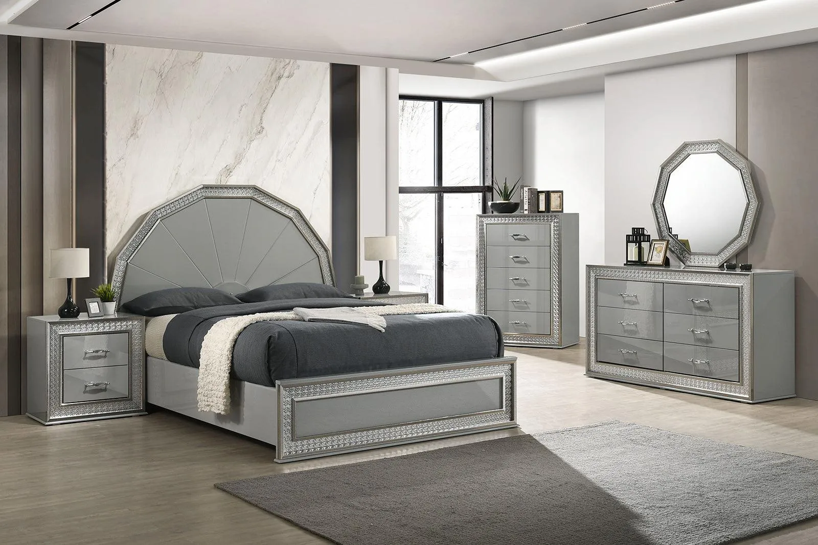 Cassiopeia Metallic Gray Arch Glam Queen Bed - Image 2