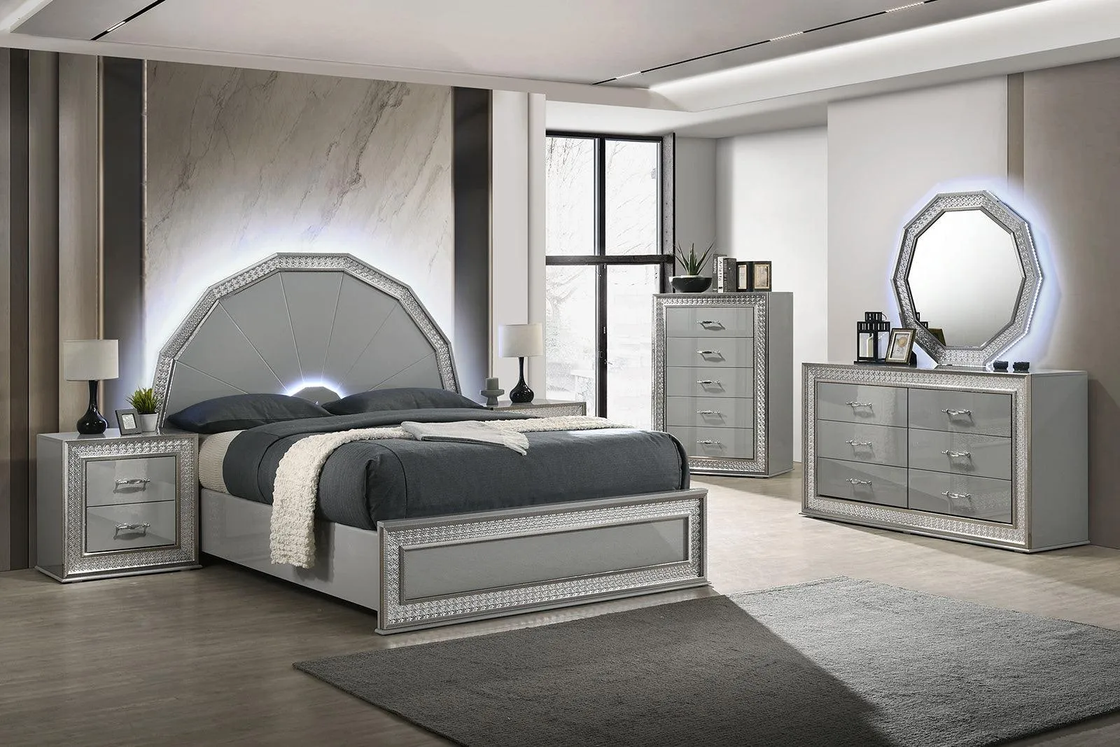 Cassiopeia Metallic Gray Arch Glam Queen Bed - Image 4
