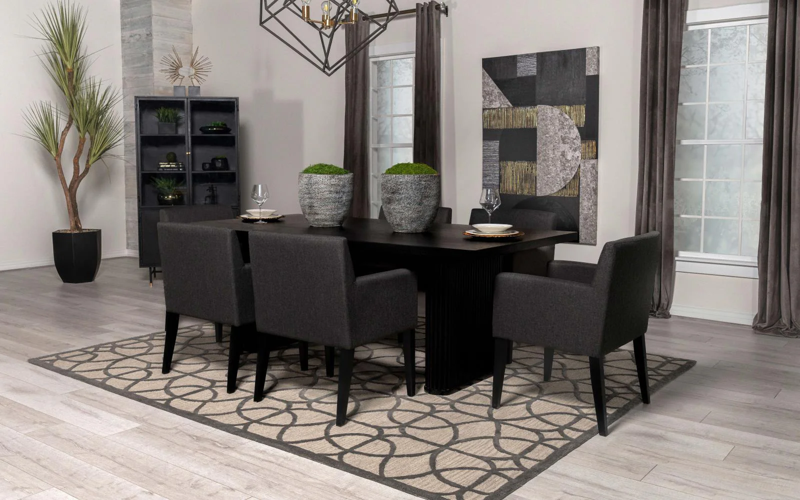 Catherine Upholstered Dining Arm Chair Charcoal Grey and Black (Set of 2) - Image 11