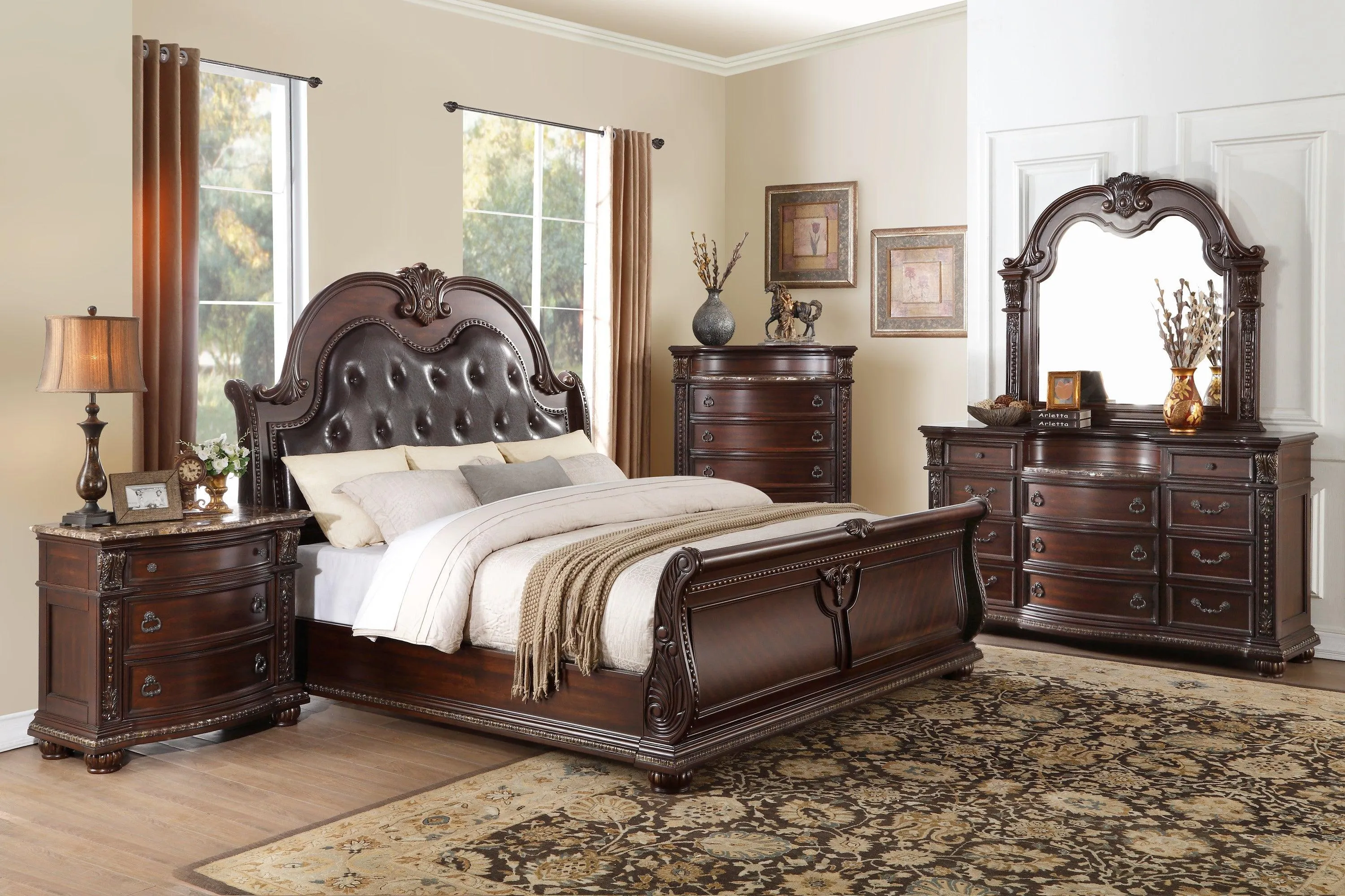 Cavalier Dark Cherry King Upholstered Sleigh Bed - Image 2