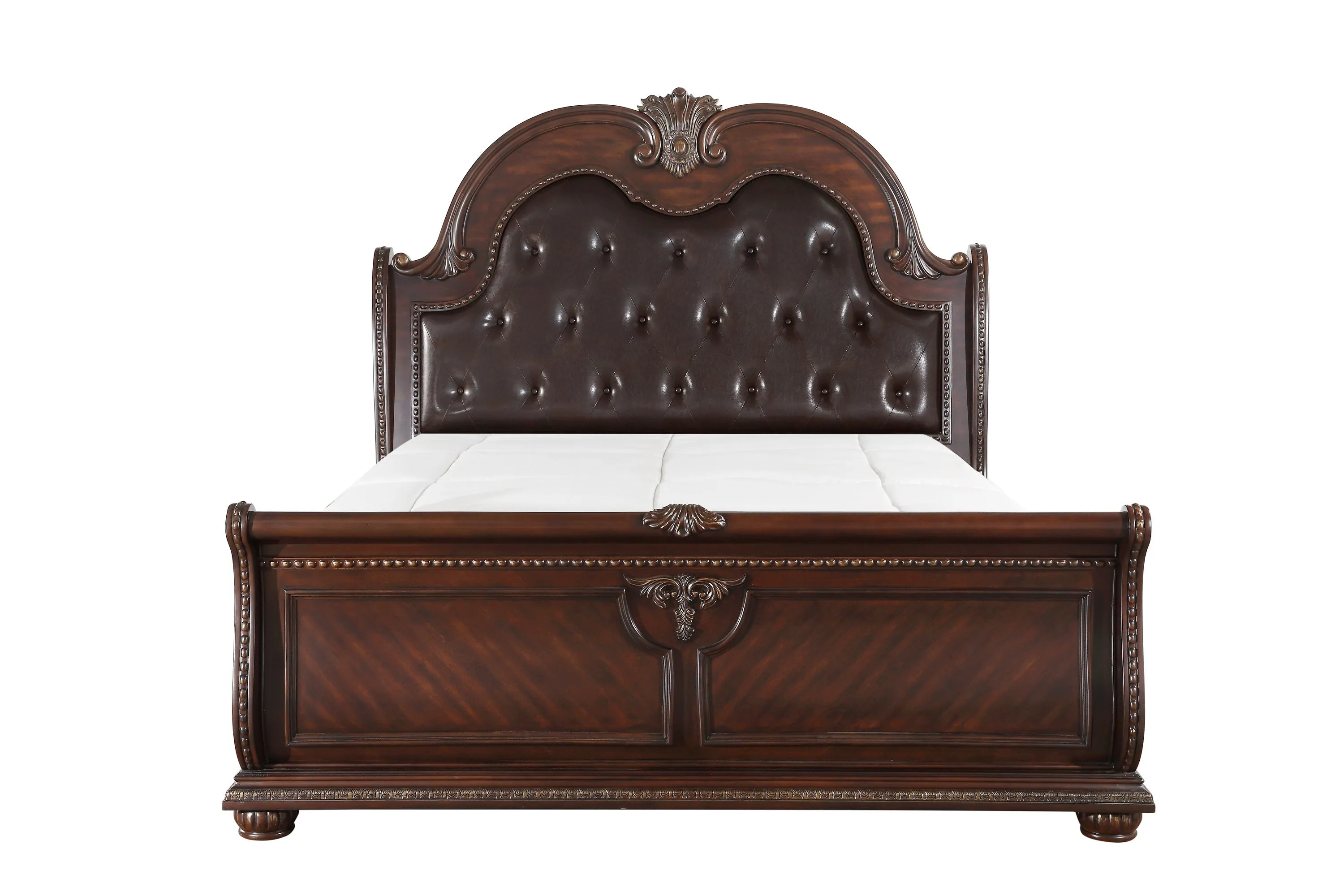 Cavalier Dark Cherry Upholstered Sleigh Bedroom Set - Image 4