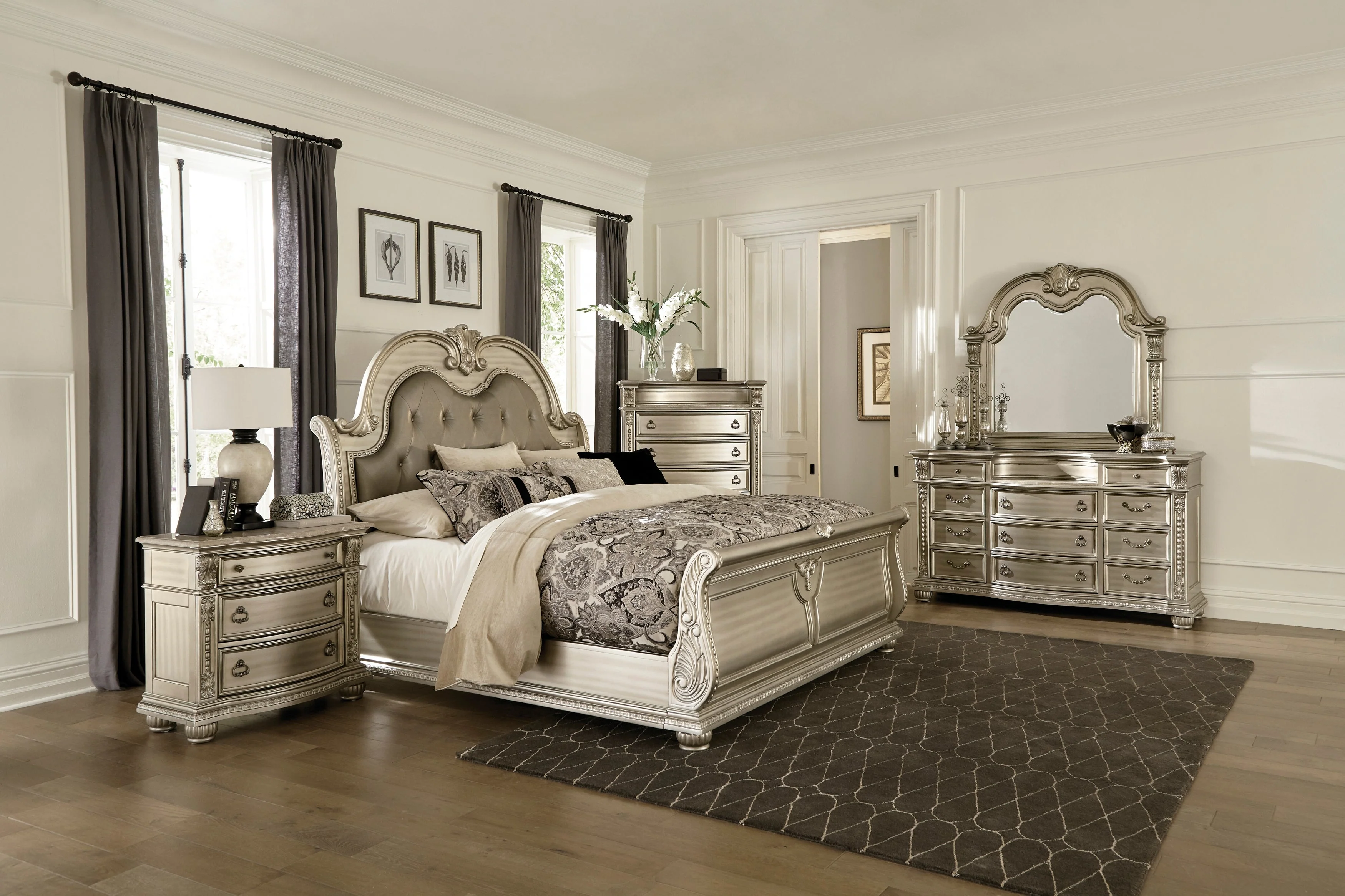 Cavalier Silver California King Upholstered Sleigh Bed - Image 5