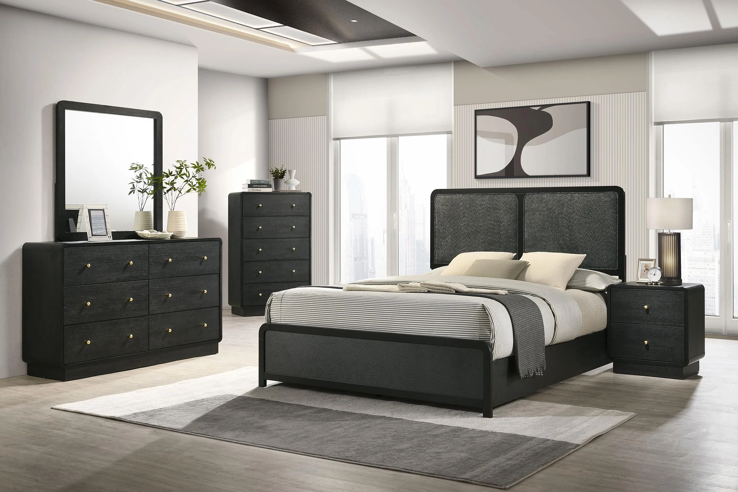 Cavelle Black 47-inch Upholstered Eastern King Bed - Image 9