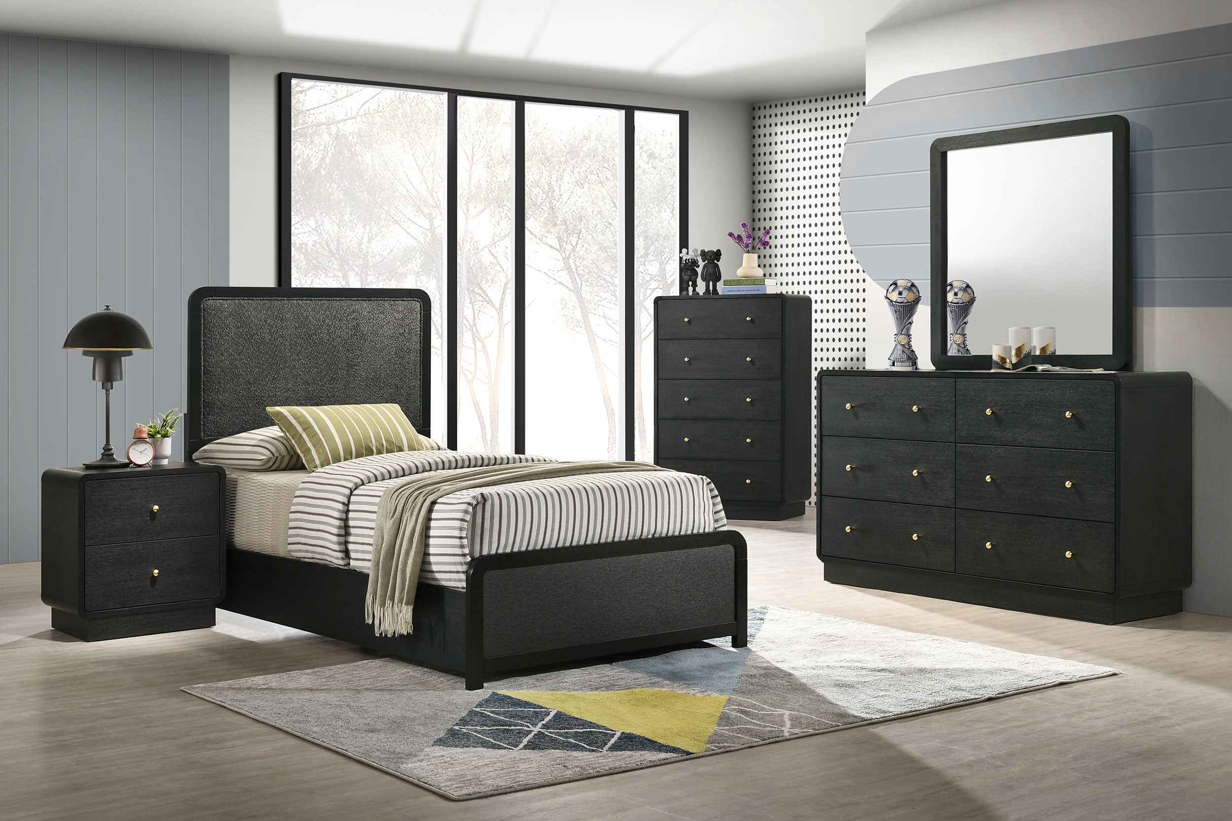 Cavelle Black 51-inch Upholstered Twin Panel Bed - Image 12