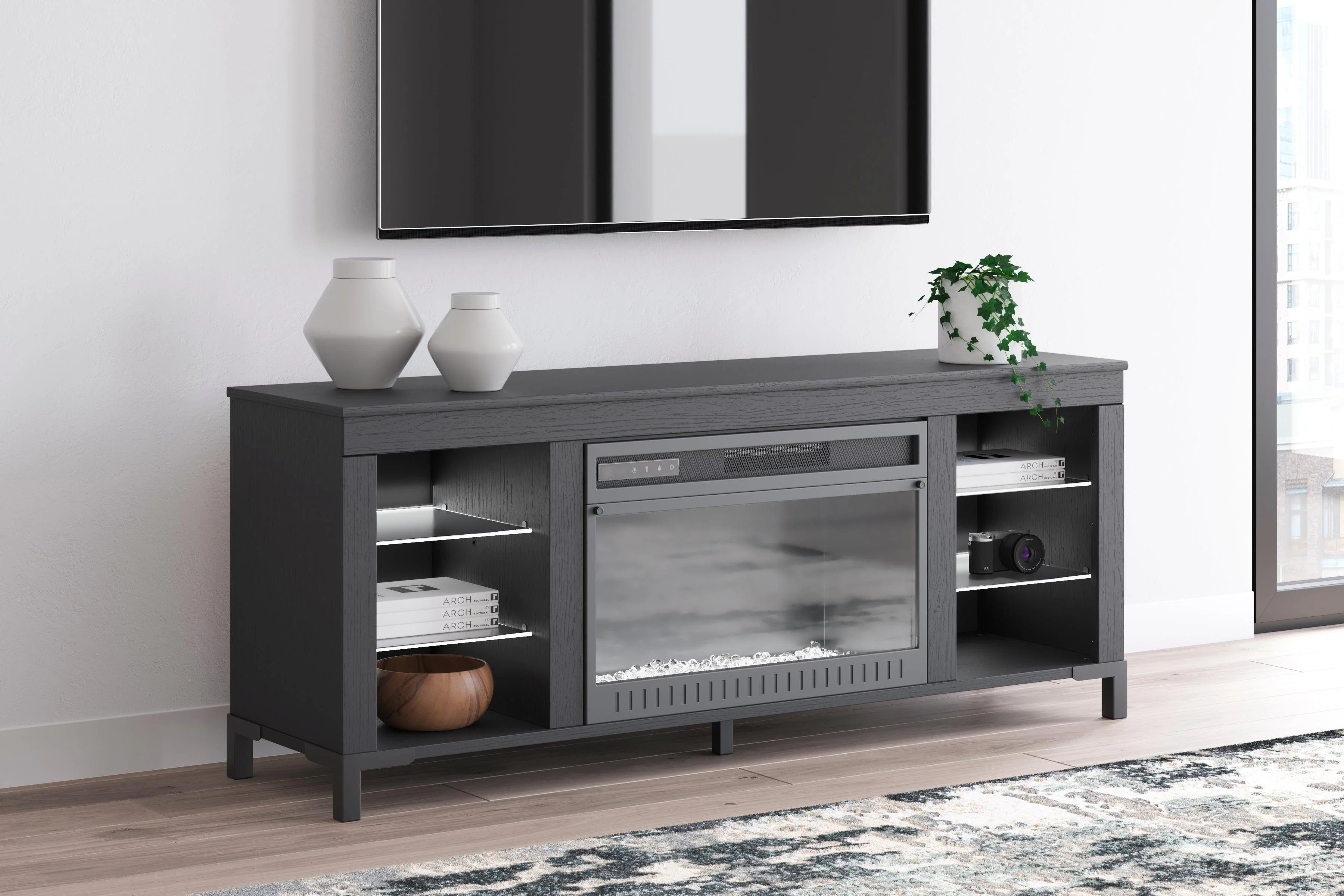Cayberry Black 60" TV Stand with Electric Fireplace - Image 14