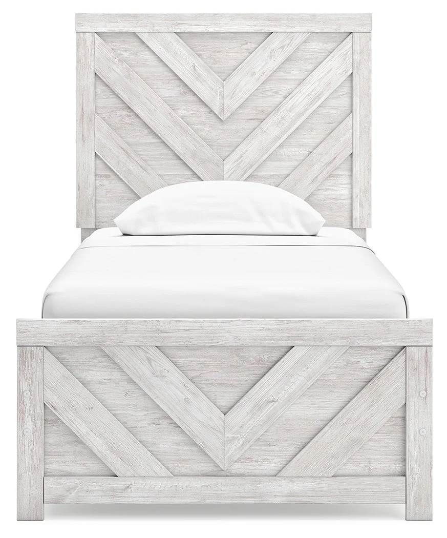 Cayboni Twin Panel Bed with Mirrored Dresser and 2 Nightstands in Whitewash - Image 10