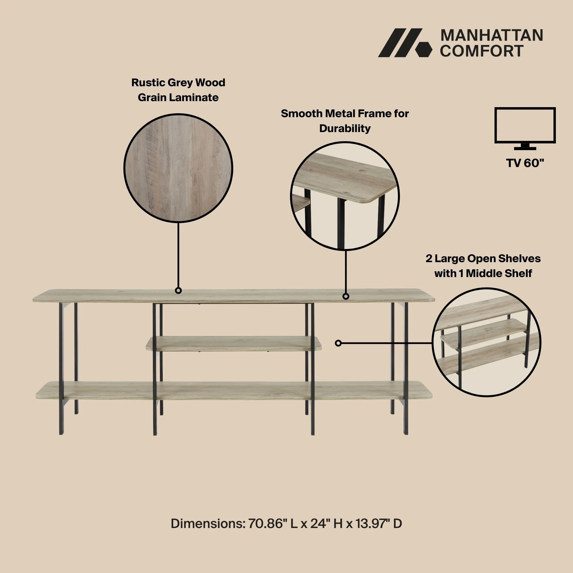 Celine Side Table Console in Rustic Grey - Image 4
