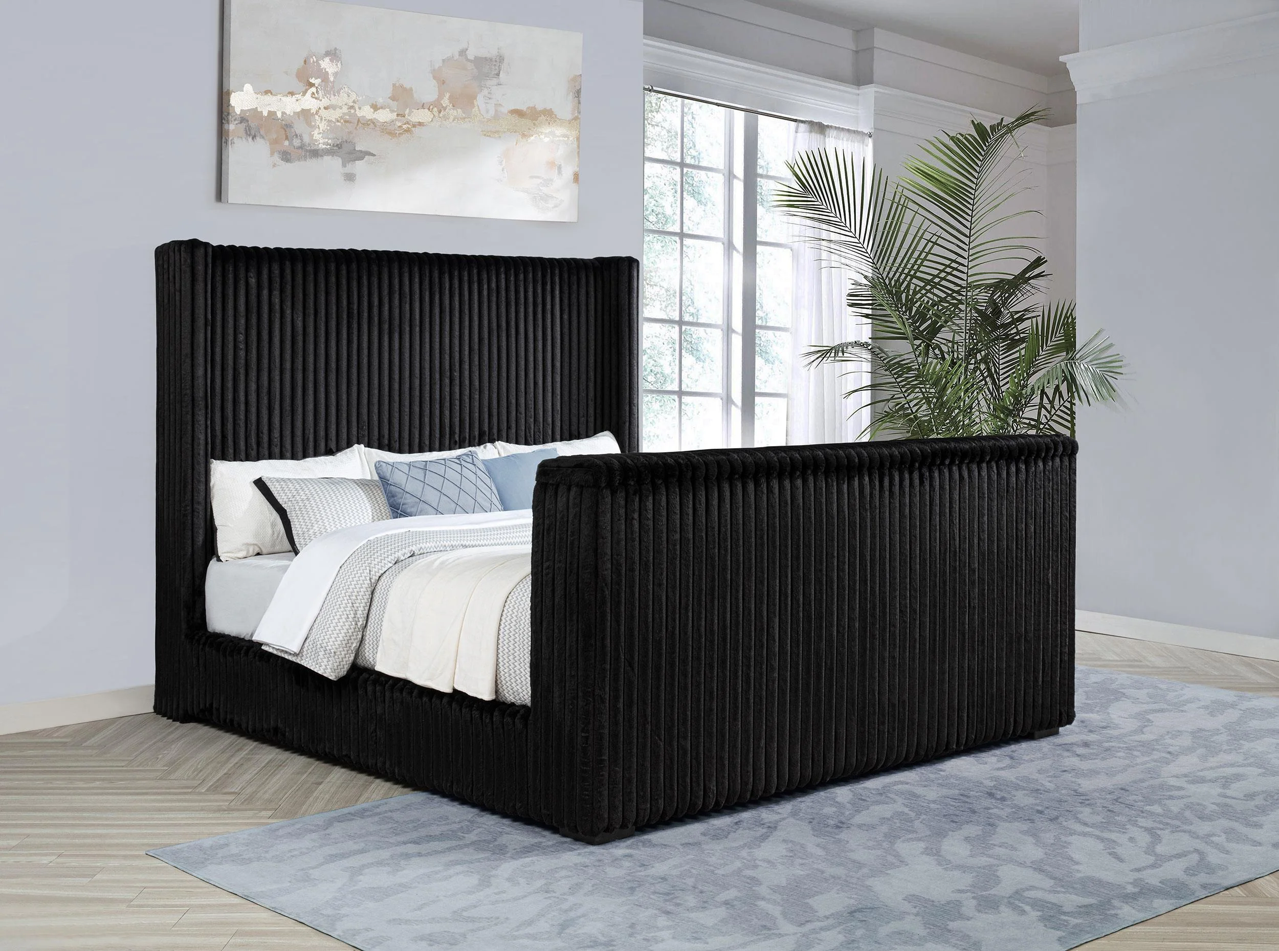 Centergrove Black Upholstered California King Wingback TV Bed