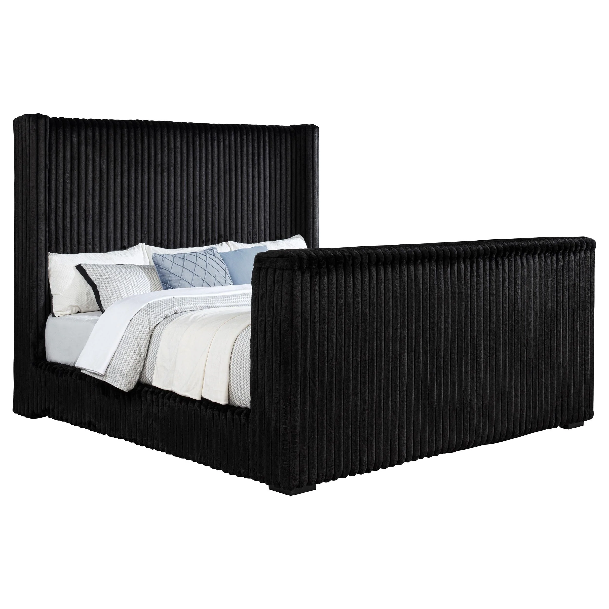 Centergrove Black Upholstered Eastern King Wingback TV Bed - Image 3