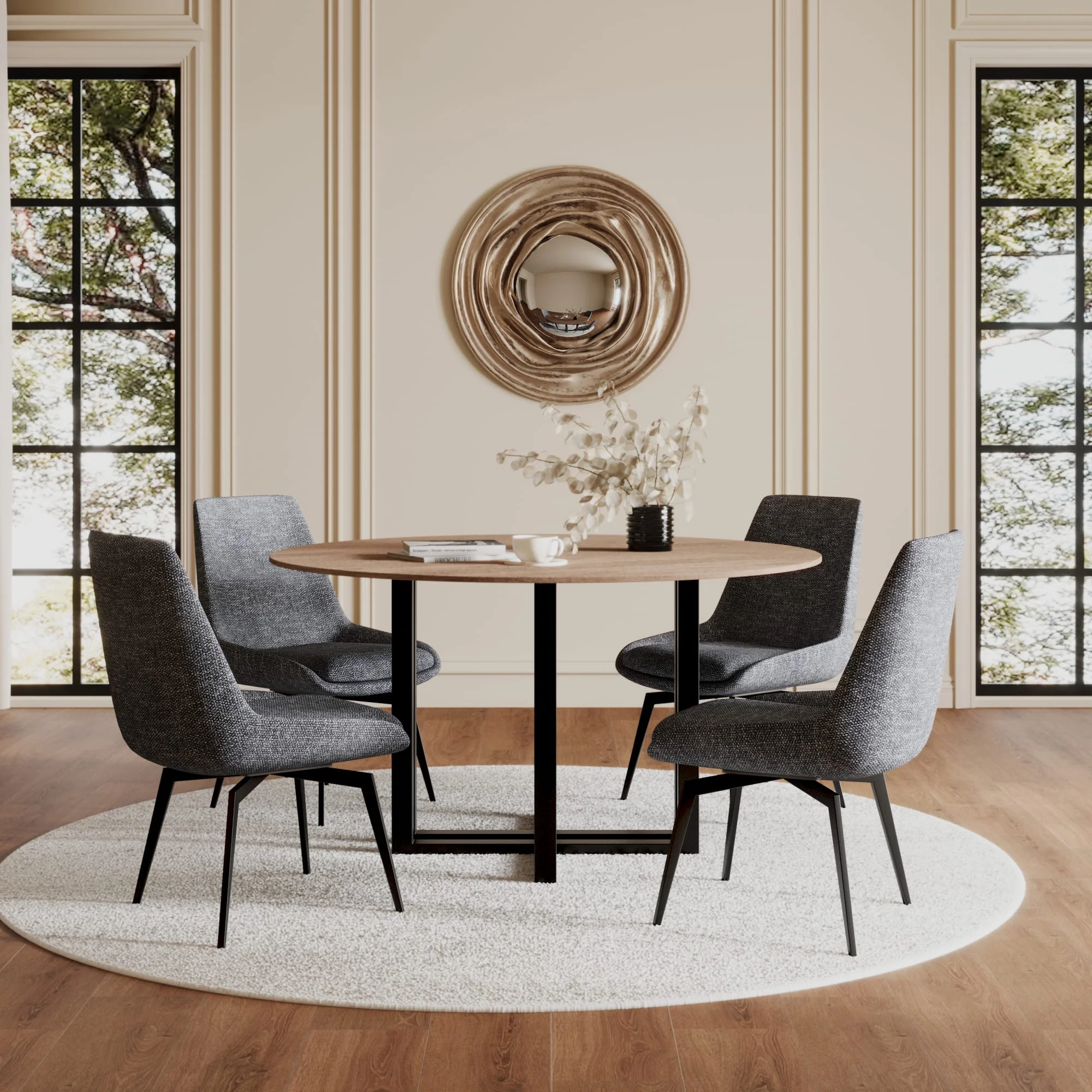 CEO Gunmetal/Washed Oak Wood Pattern Round Sintered Stone Dining Table - Image 5