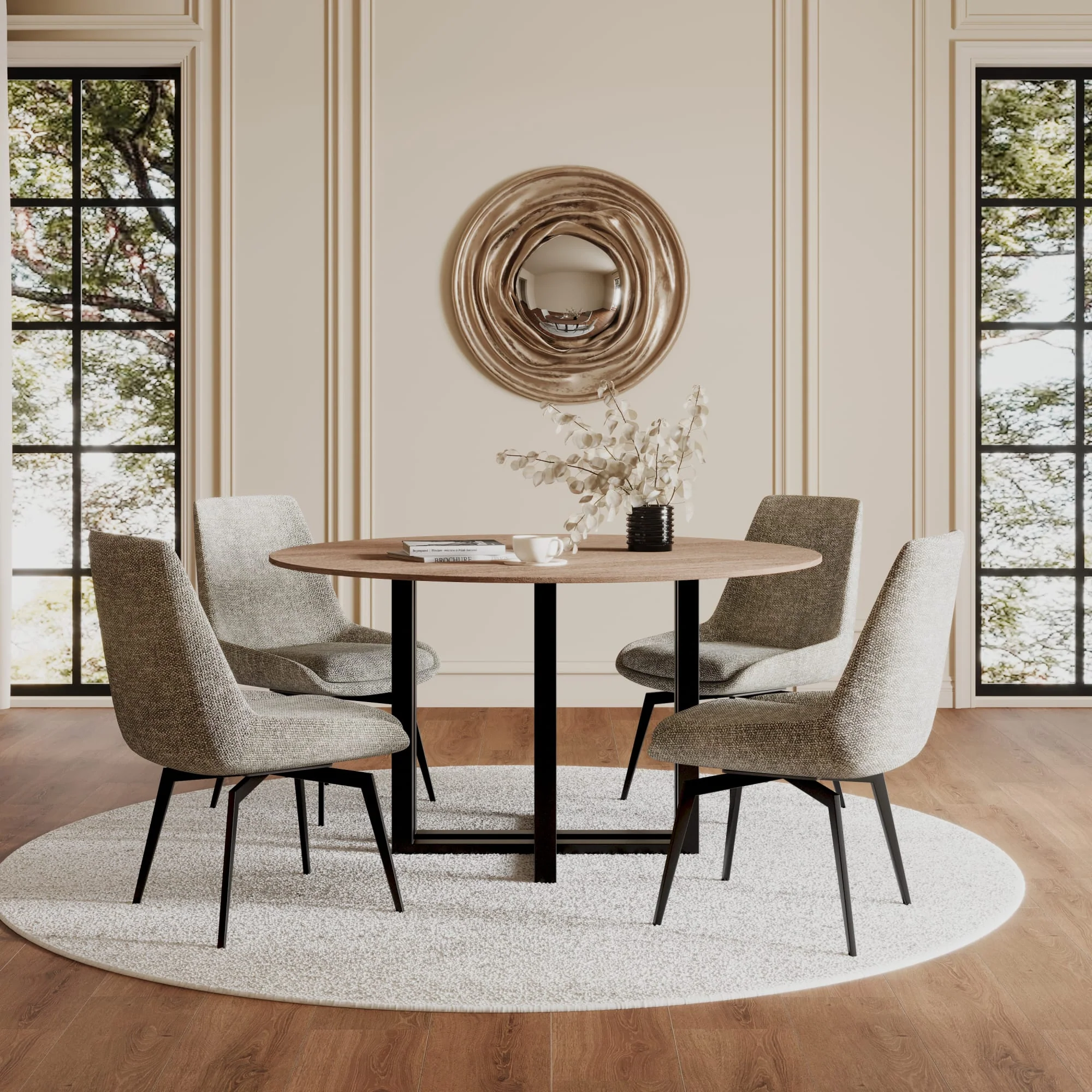 CEO Gunmetal/Washed Oak Wood Pattern Round Sintered Stone Dining Table - Image 6