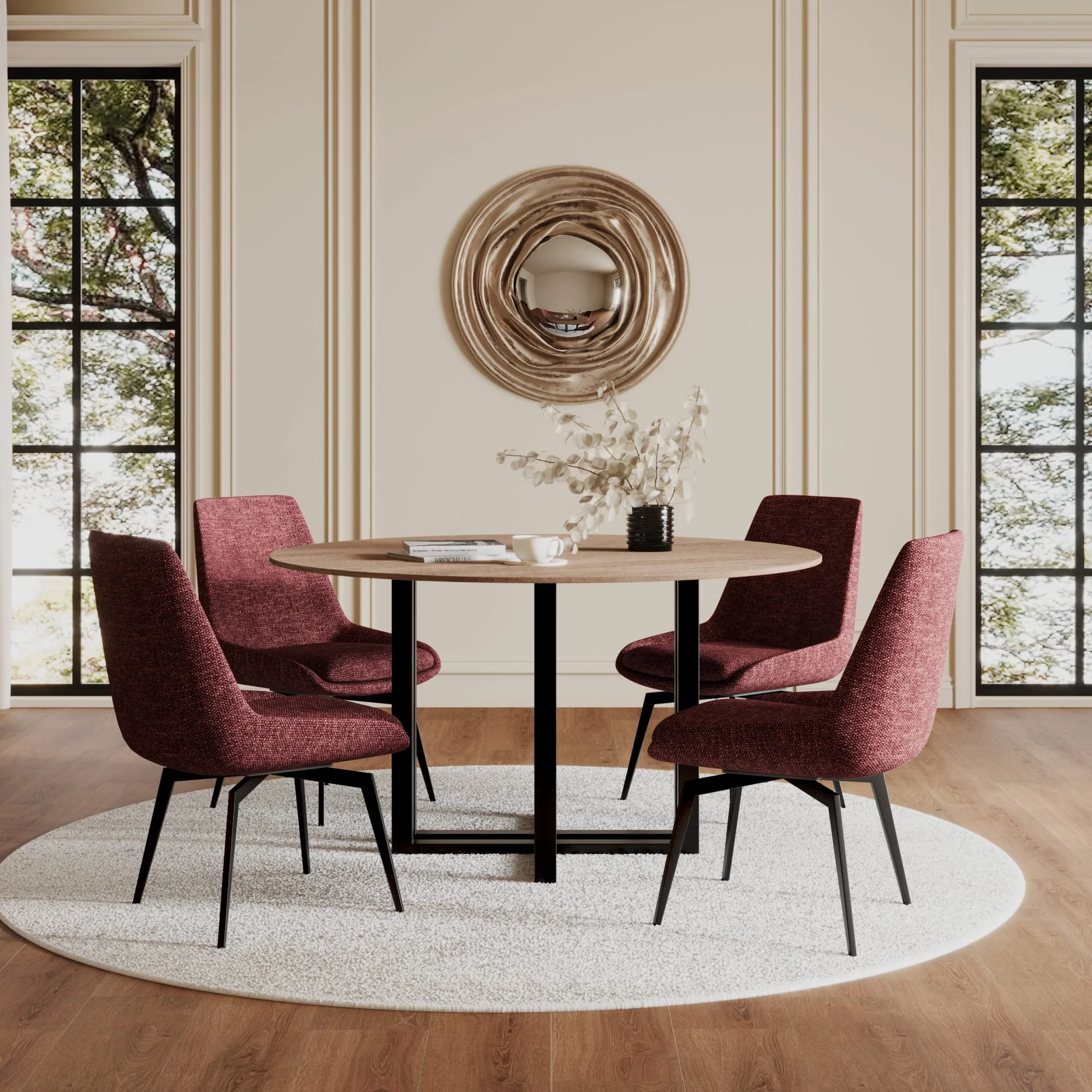 CEO Gunmetal/Washed Oak Wood Pattern Round Sintered Stone Dining Table - Image 7