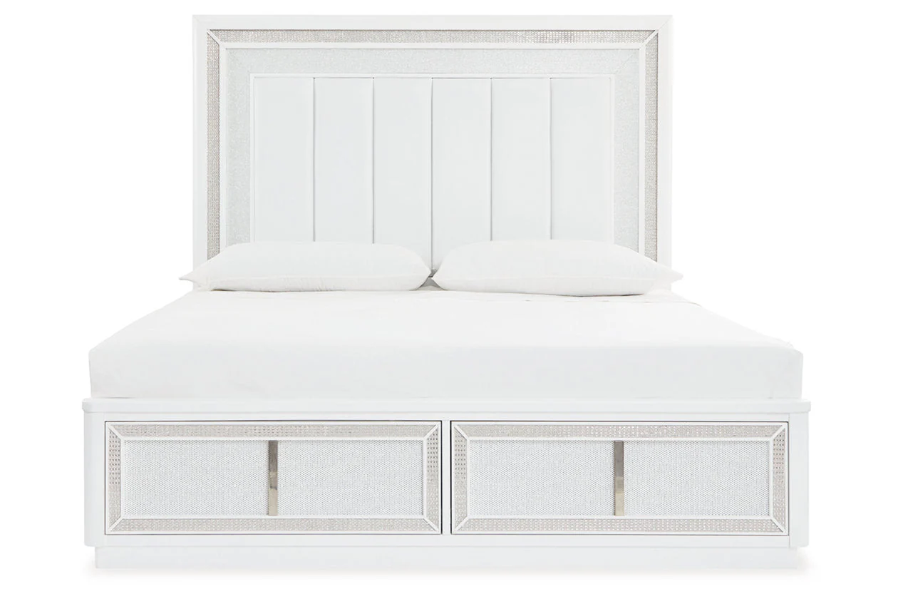 Chalanna White King LED Upholstered Storage Platform Bed - Image 5