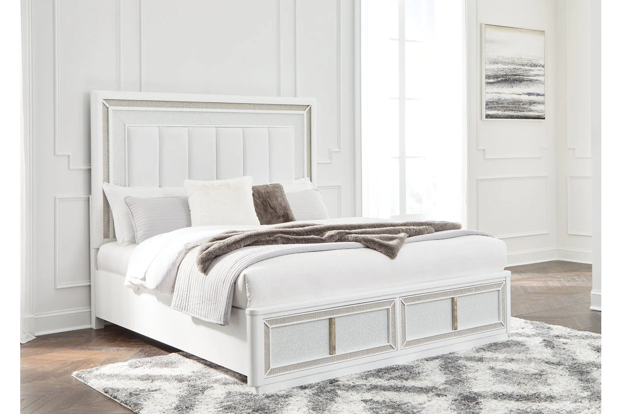 Chalanna White King LED Upholstered Storage Platform Bed - Image 7