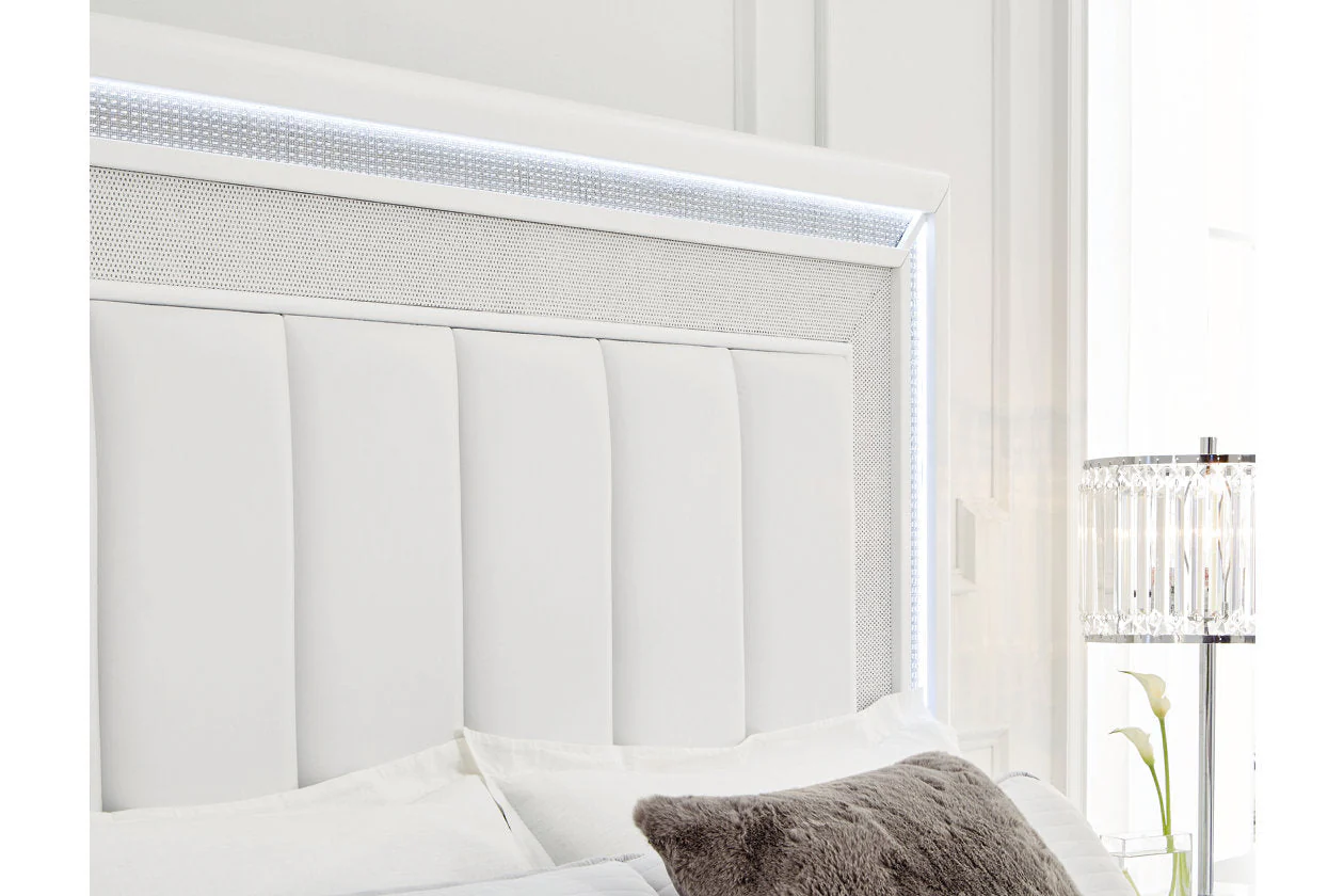 Chalanna White King LED Upholstered Storage Platform Bed - Image 8