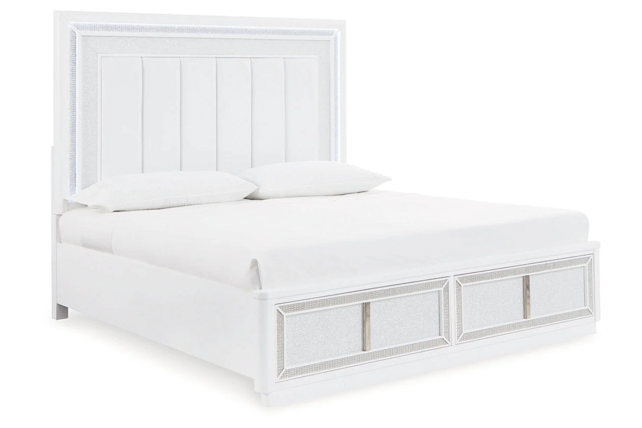 Chalanna White LED Upholstered Storage Platform Bedroom Set - Image 6