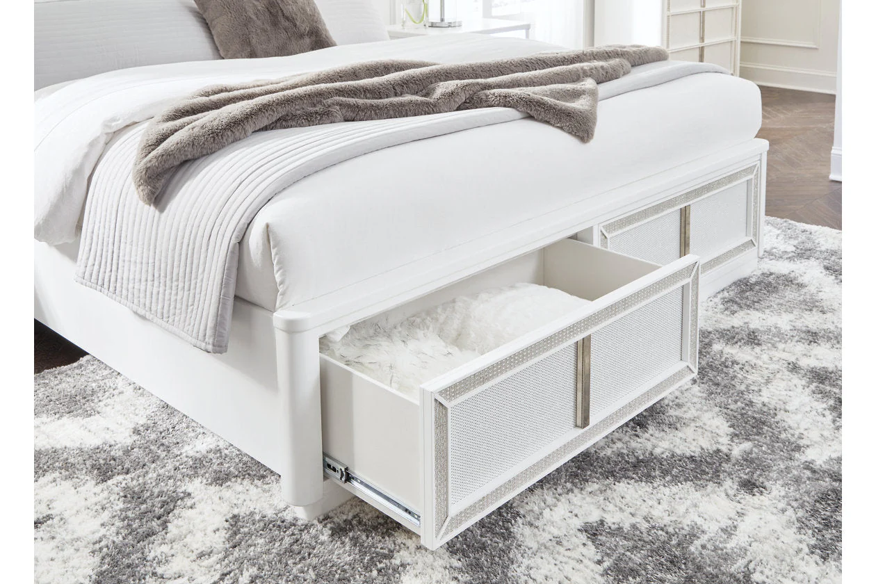 Chalanna White LED Upholstered Storage Platform Bedroom Set - Image 9
