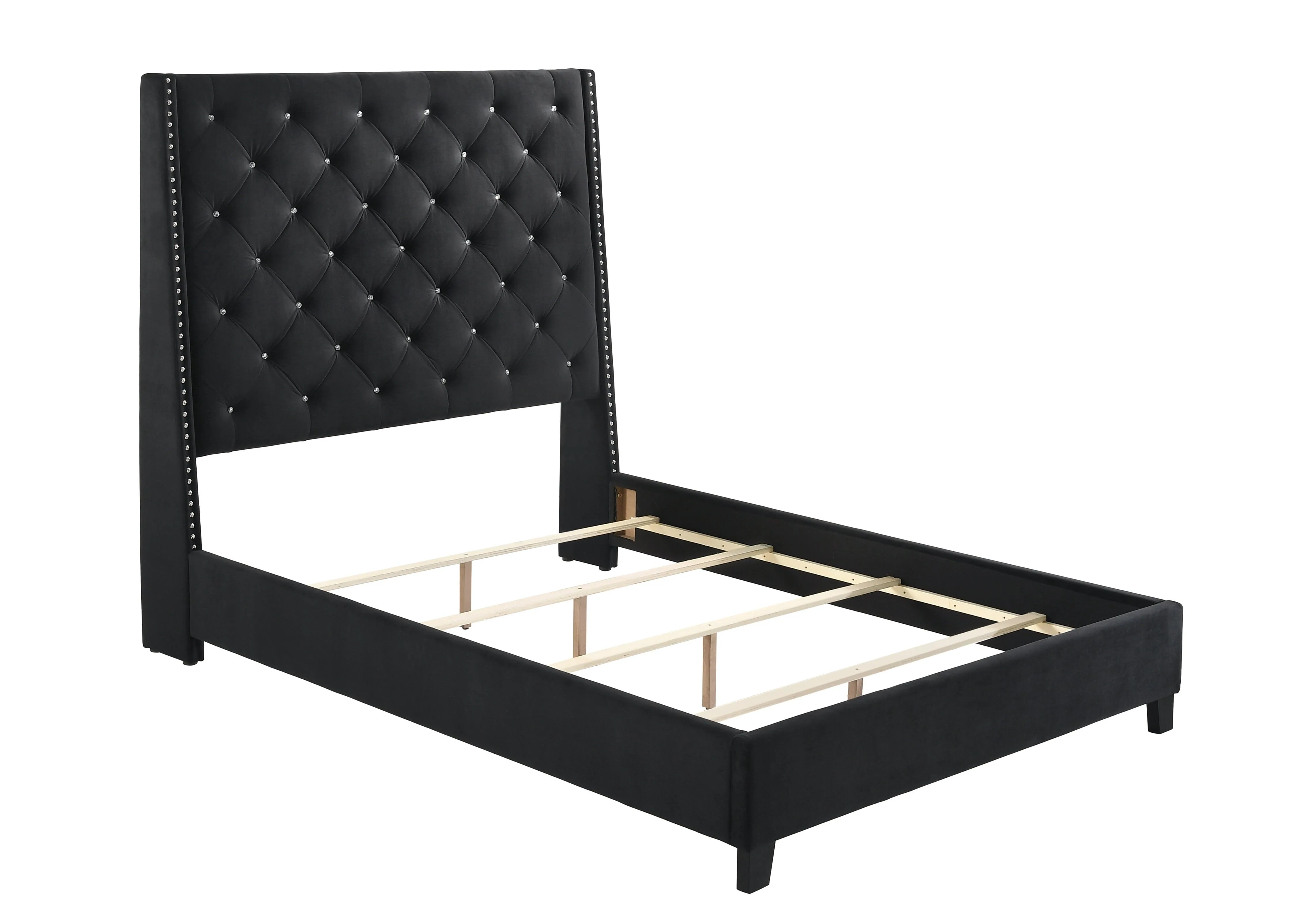 Chantilly Black Velvet King Upholstered Bed - Image 3