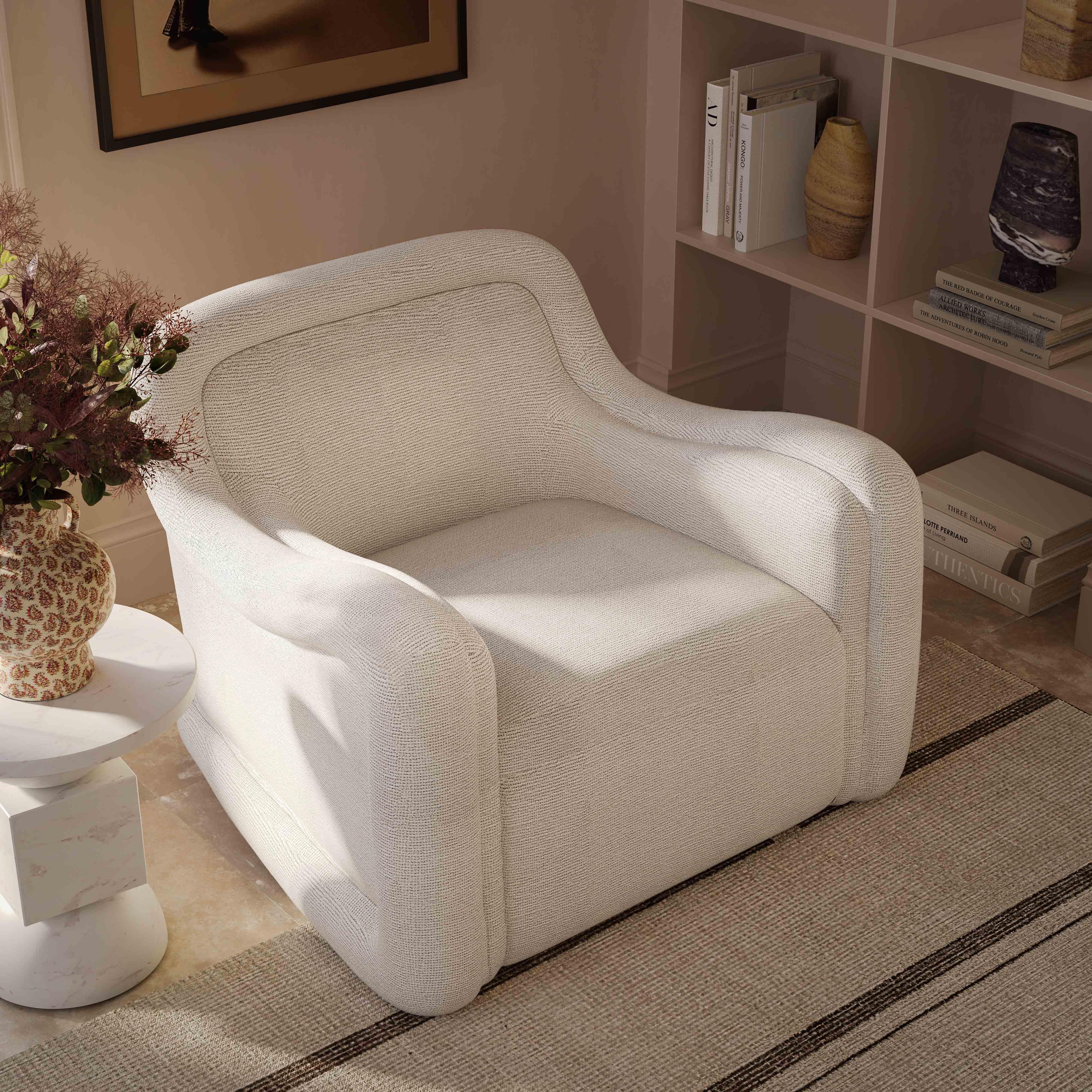 Charli Cream Performance Basketweave Chenille Swivel Chair - Image 2