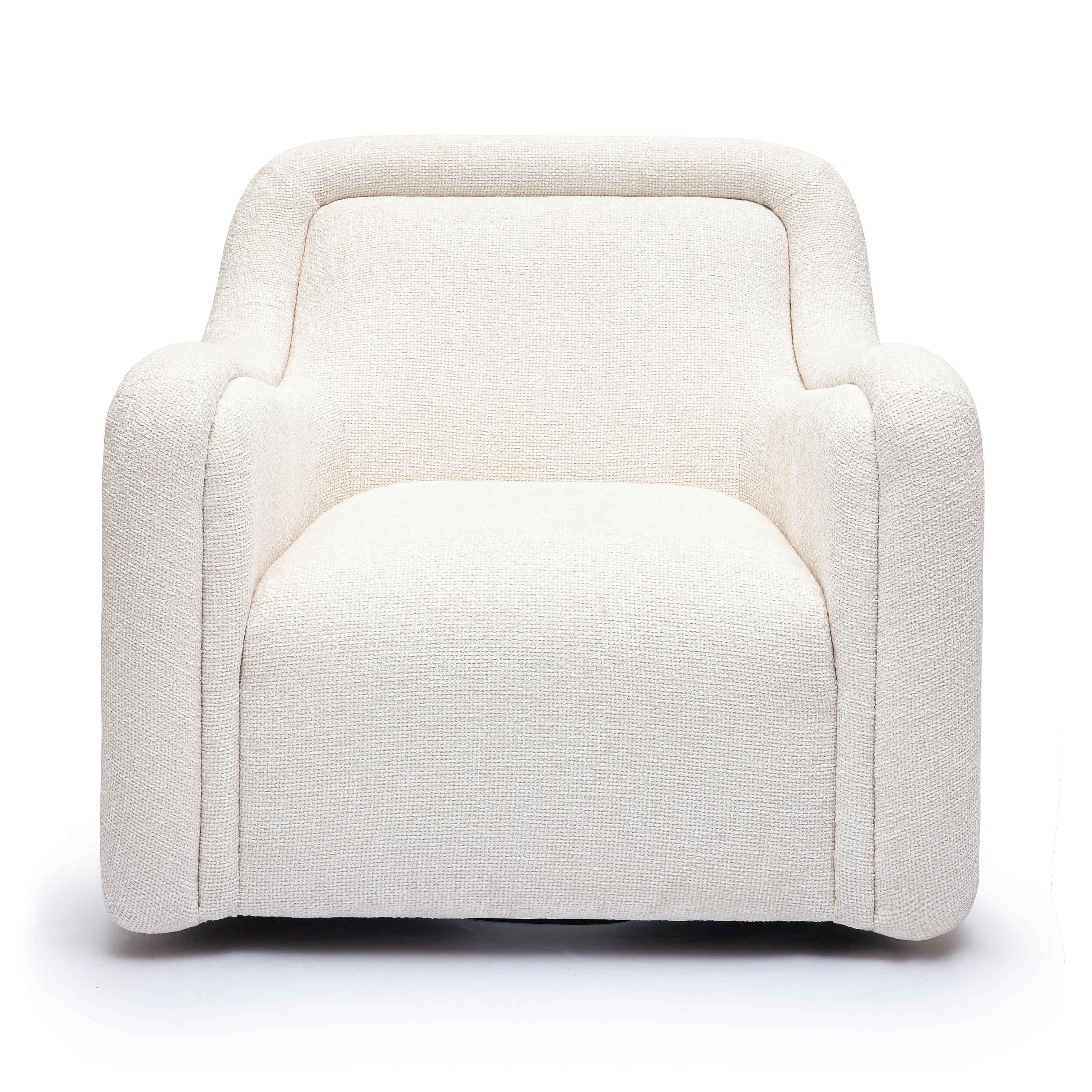Charli Cream Performance Basketweave Chenille Swivel Chair - Image 3